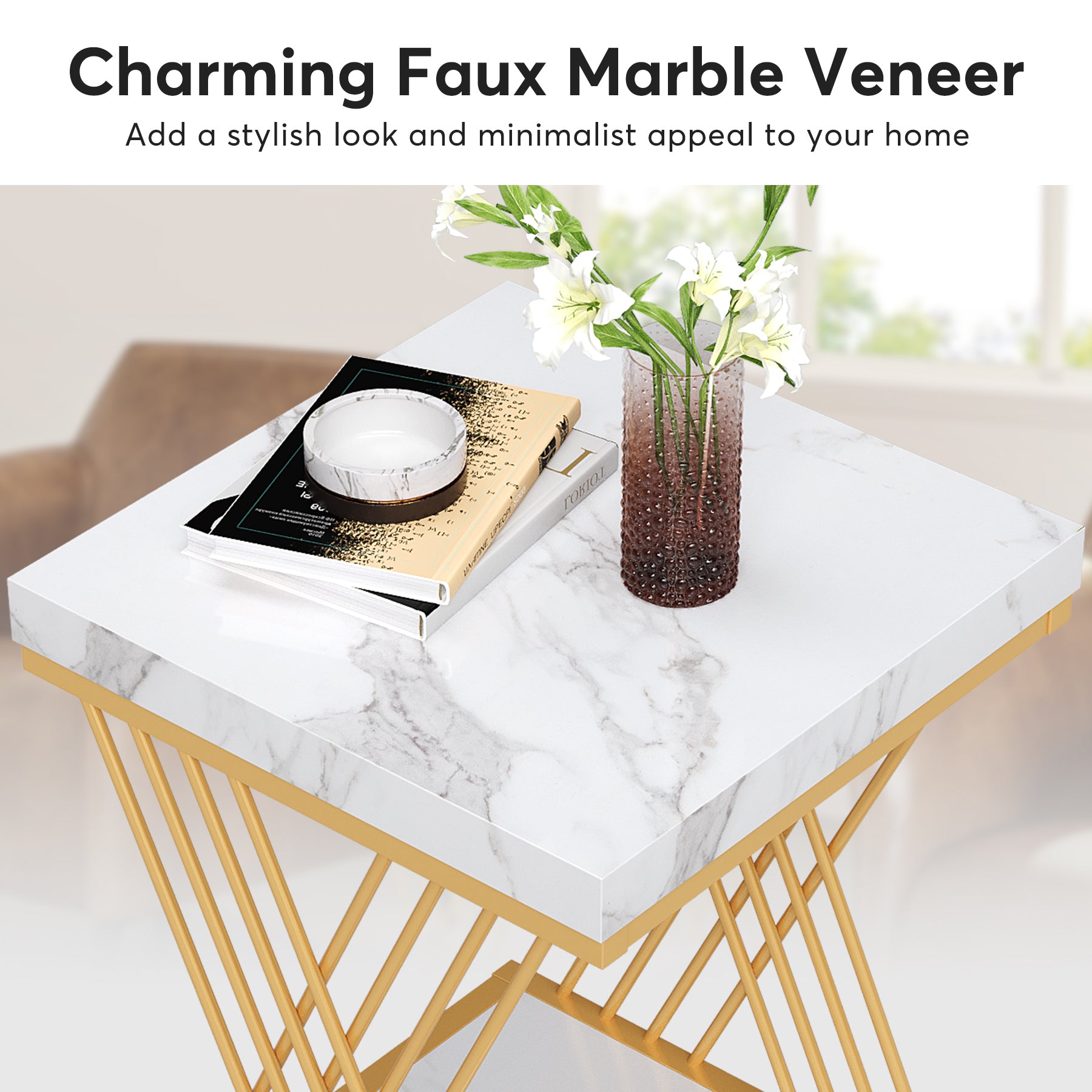 2-Tier Faux Marble End Table