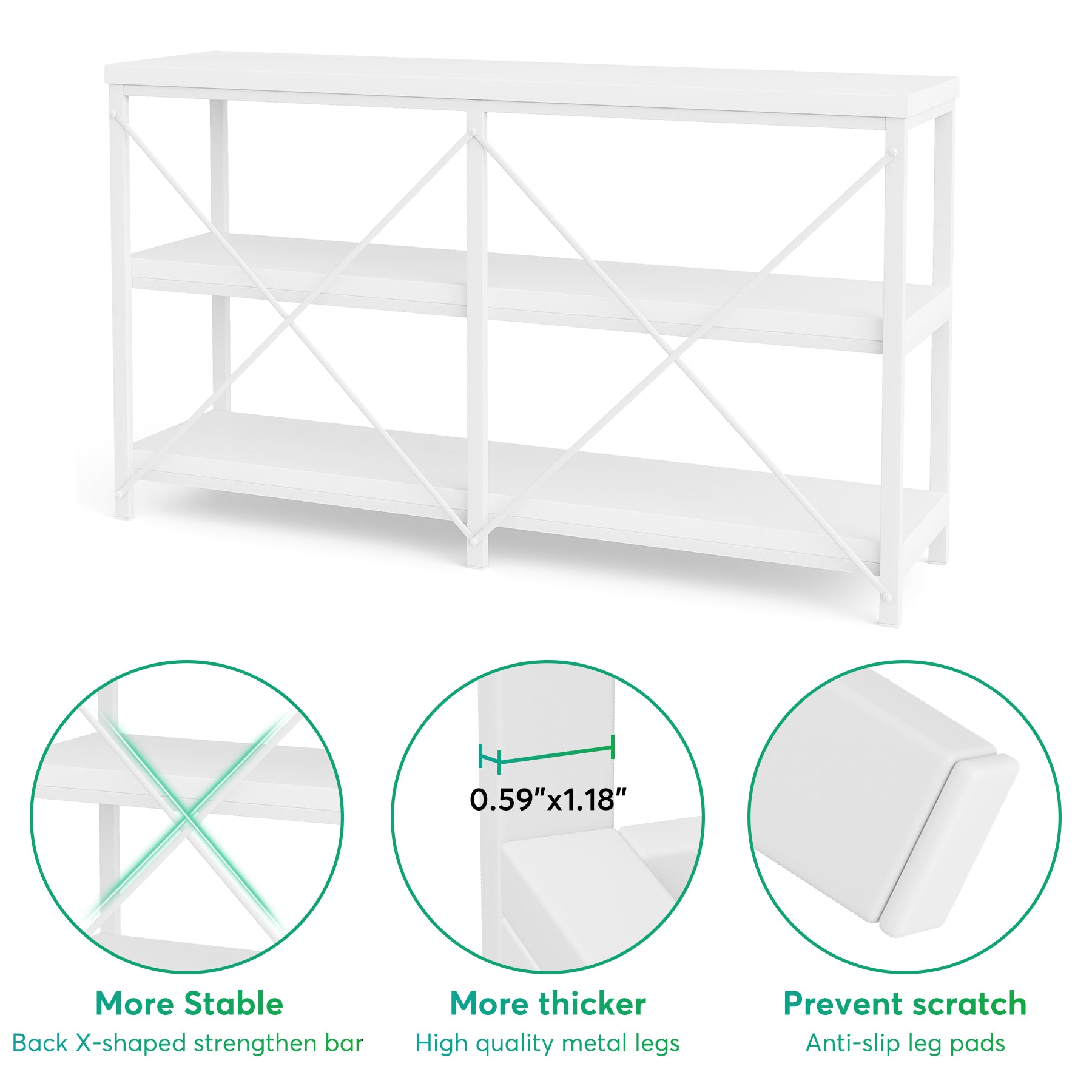 55" Console Sofa Table with 3 Tier Storage Shelves