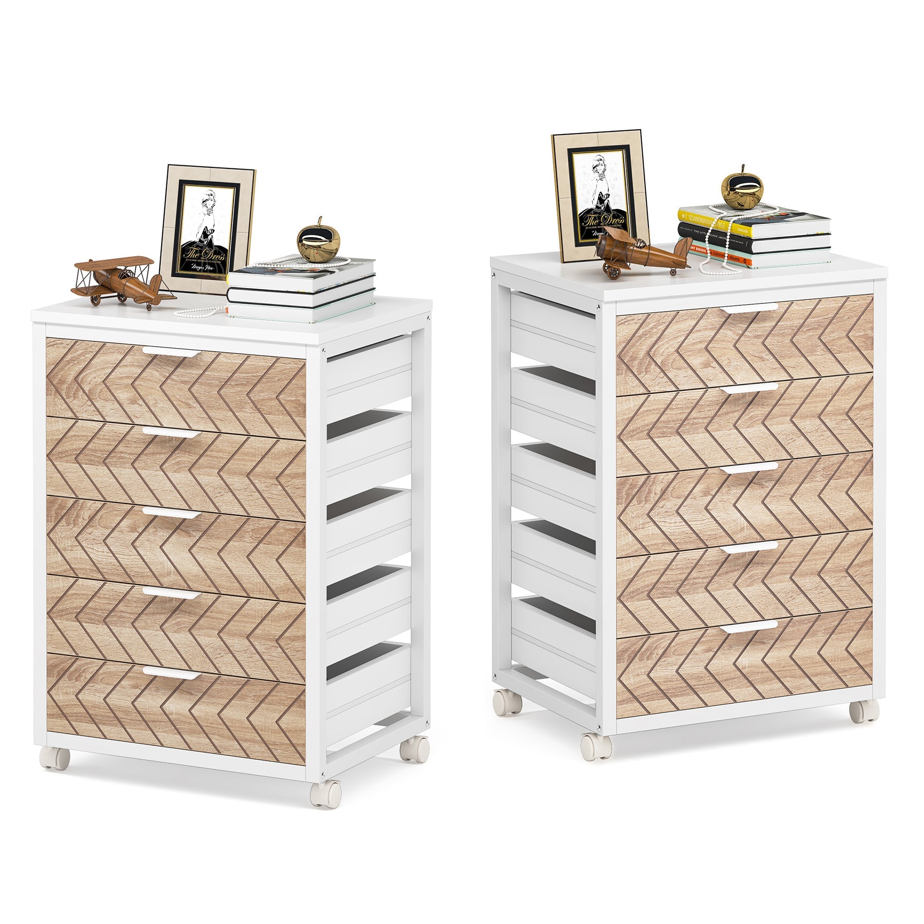 5/7 Drawer Chest, Wood Storage Dresser Cabinet with Wheels Tribesigns