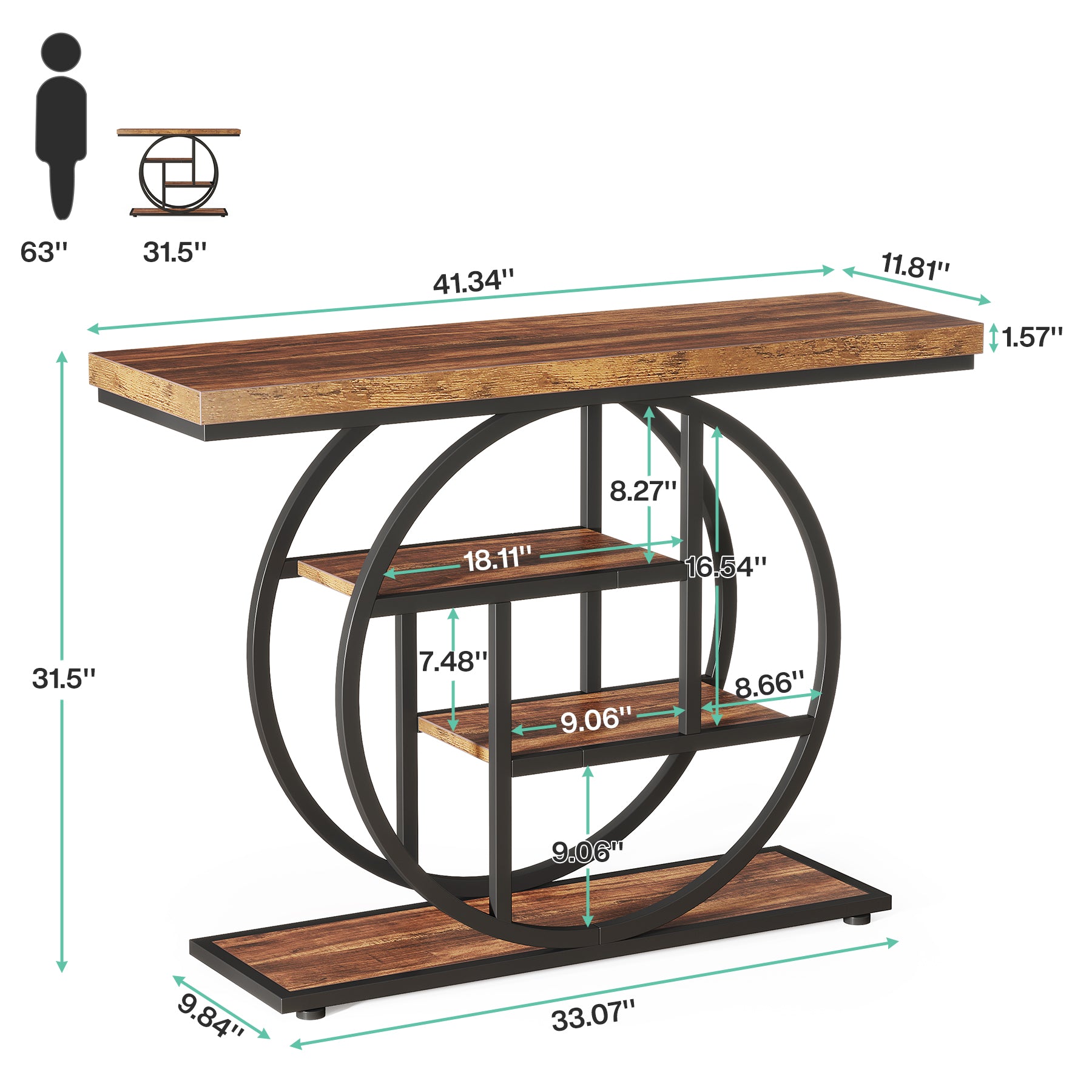 41.3" Console Table with 4-Tier Shelves