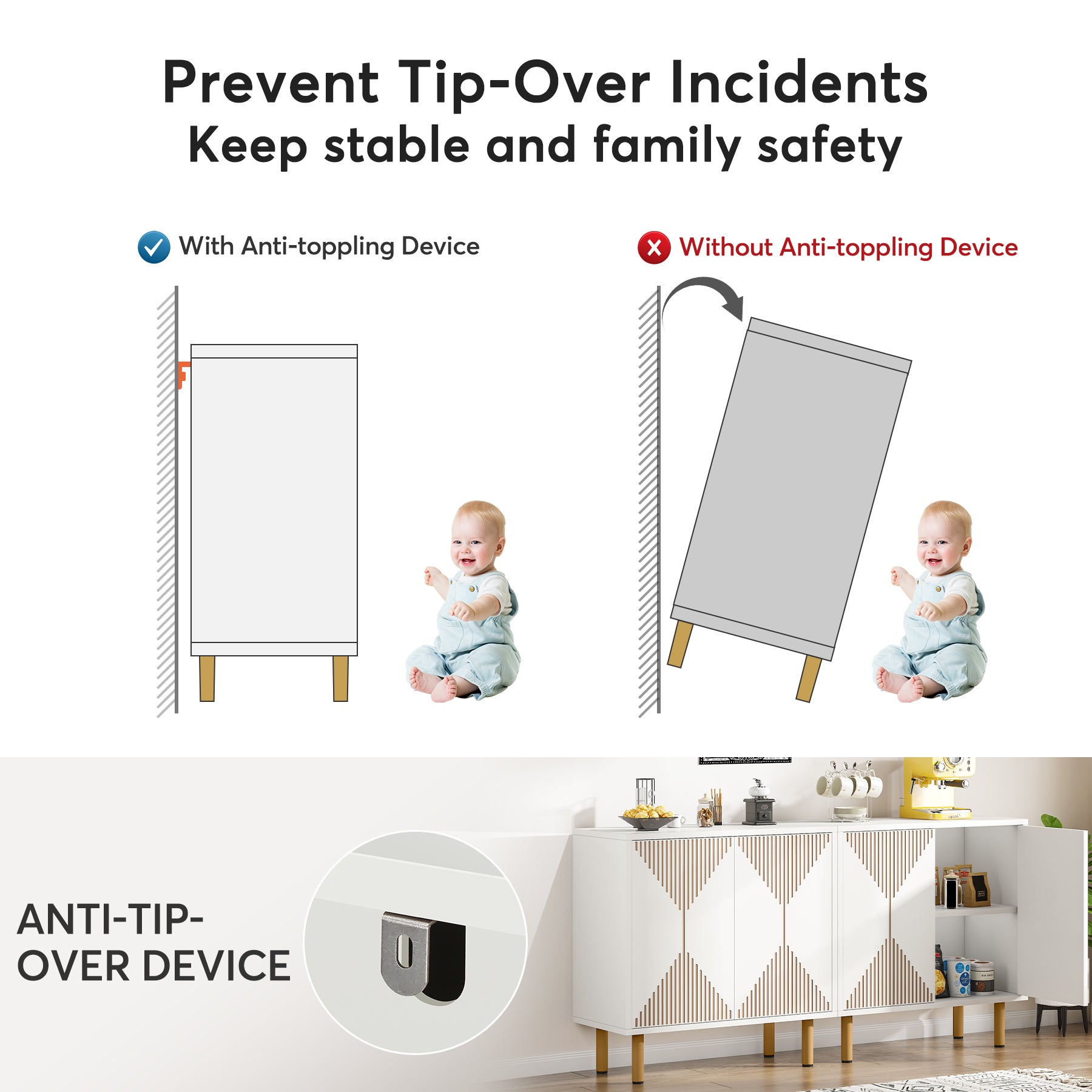 Wood Sideboard Buffet Storage Cabinet with Doors