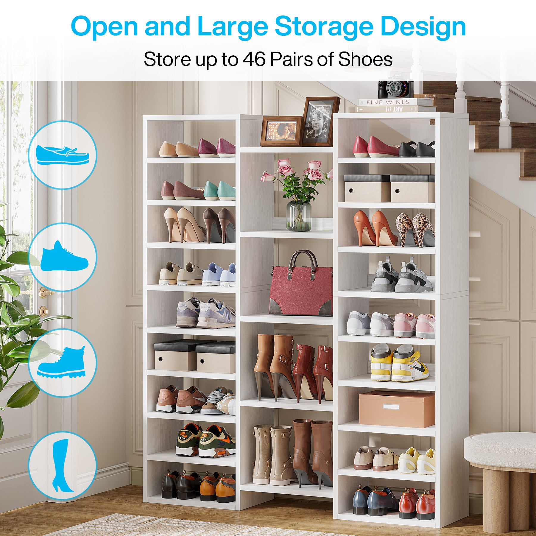 Freestanding Shoe Rack with Storage Shelves