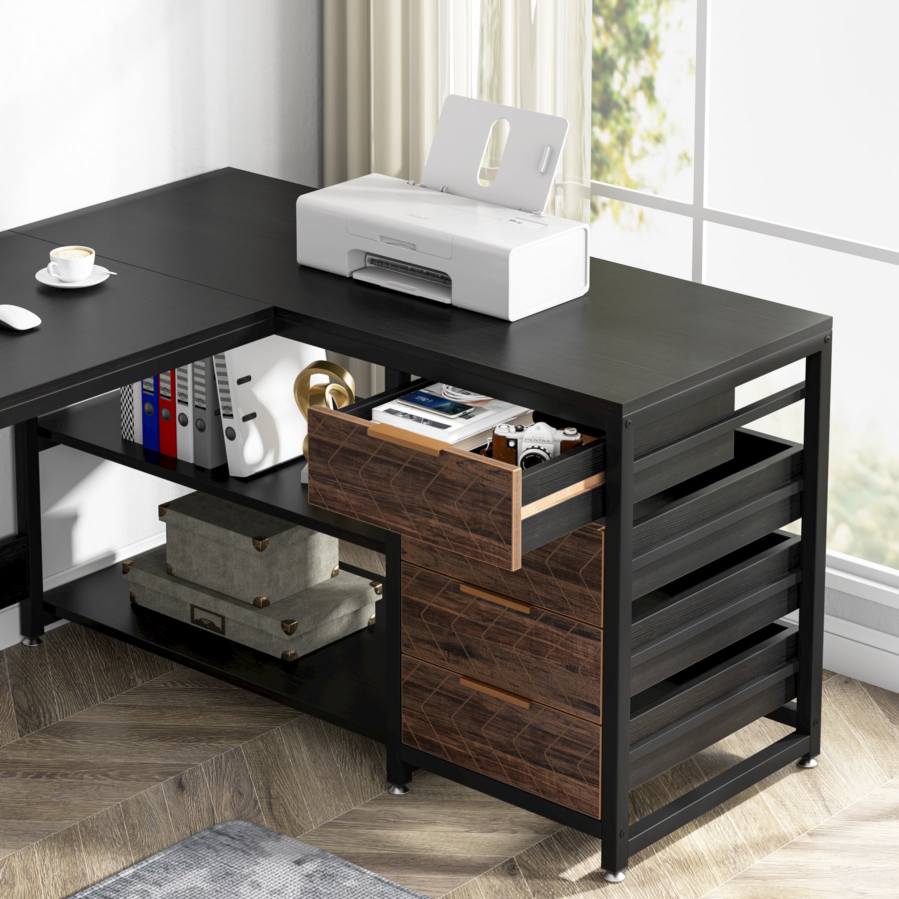 59" Reversible L-Shaped Desk with Drawers