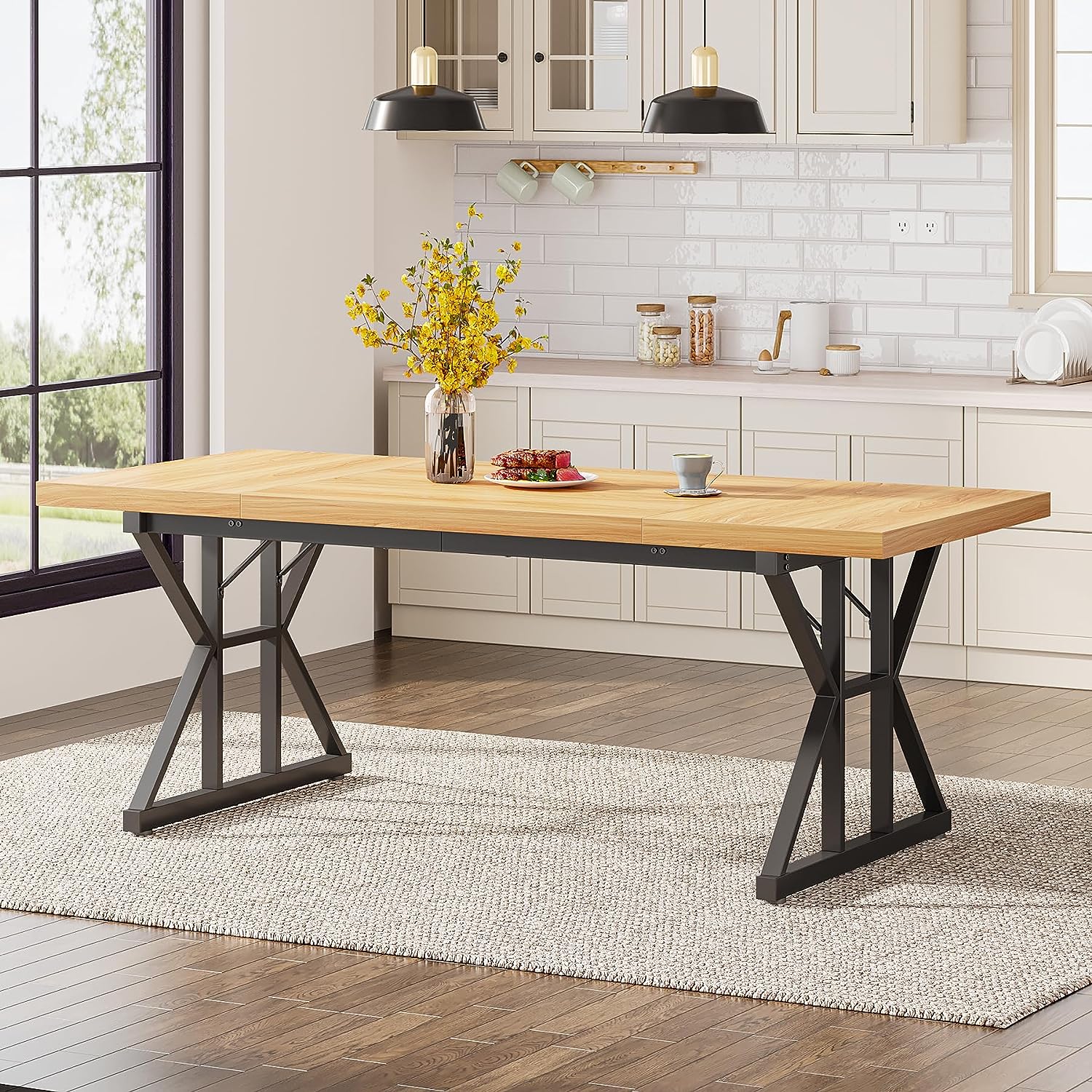 Wood Dining Table, Farmhouse 70.8" Kitchen Table for 6 People Tribesigns