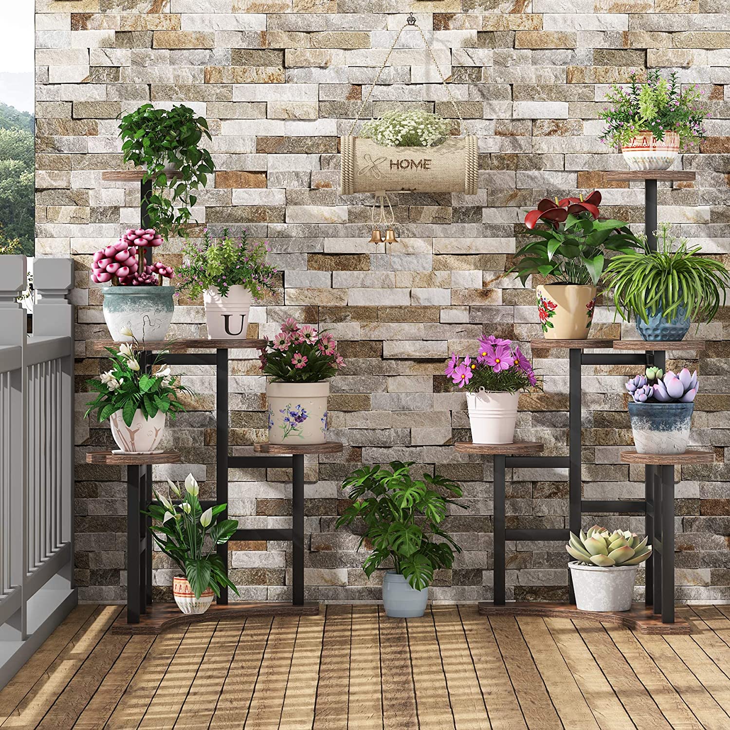 corner plant rack Little Tree Corner Plant Stand, 6 Tiered Plant Shelf Flower Stand
