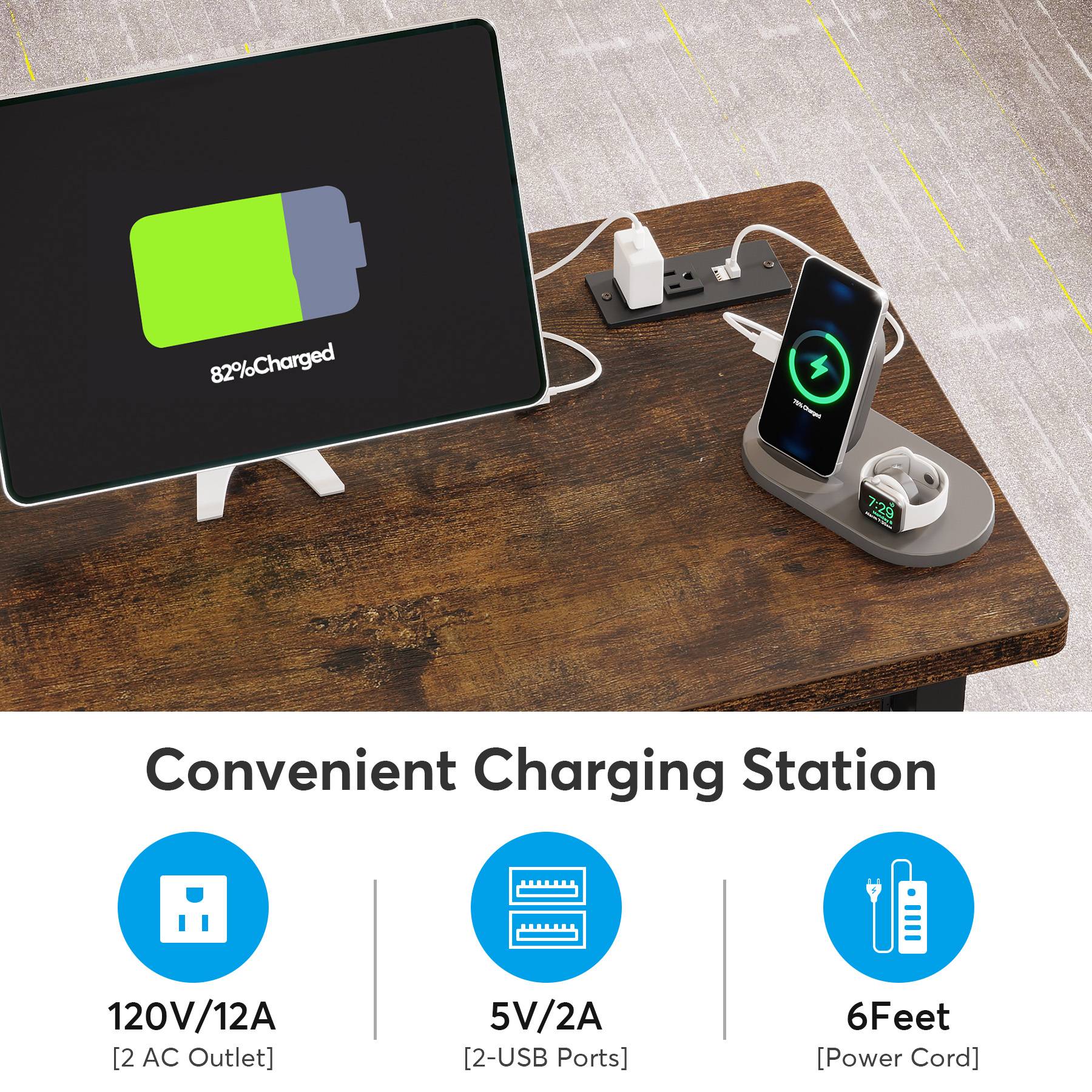 C Table, Mobile Portable Desk Side Table with Power Outlet Tribesigns