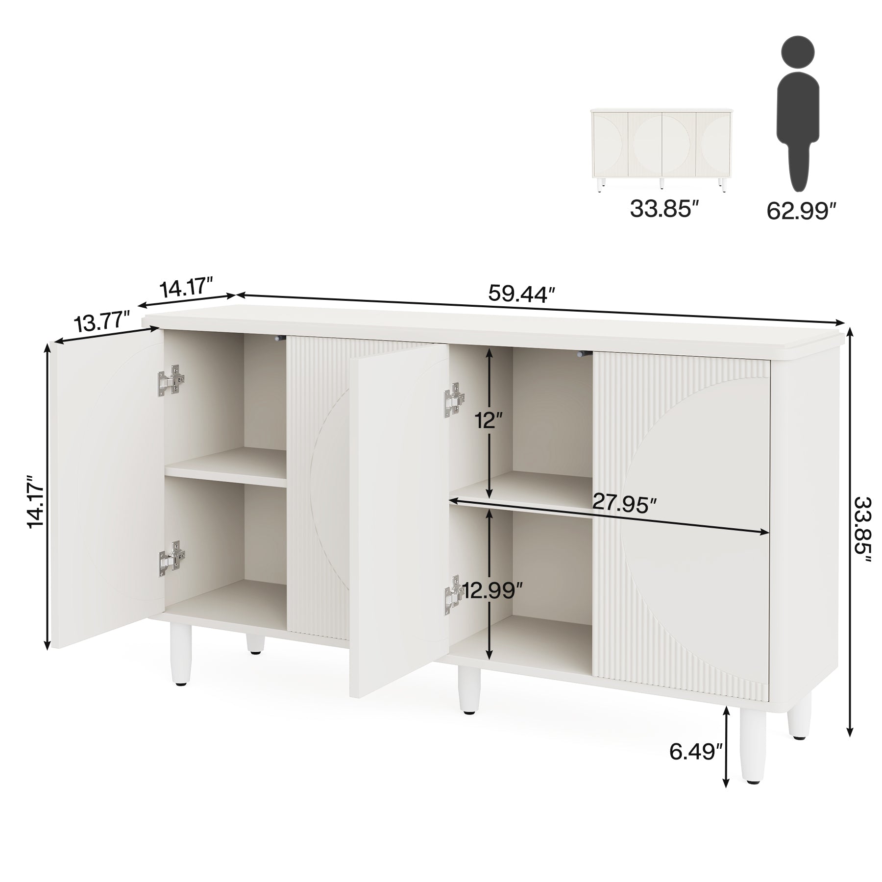 55" Sideboard Buffet Cabinet with Storage