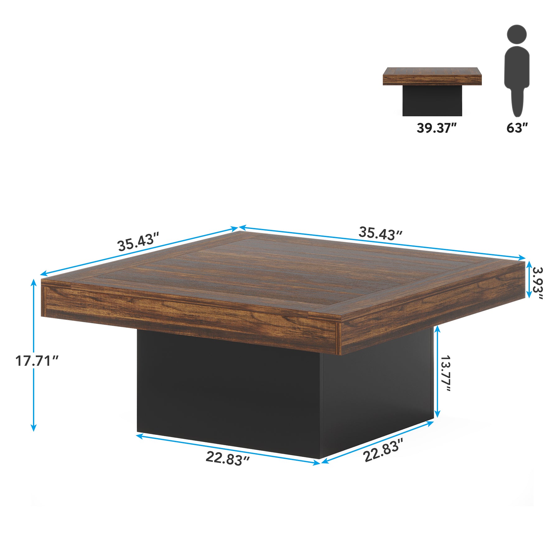 Square Coffee Table with LED Light