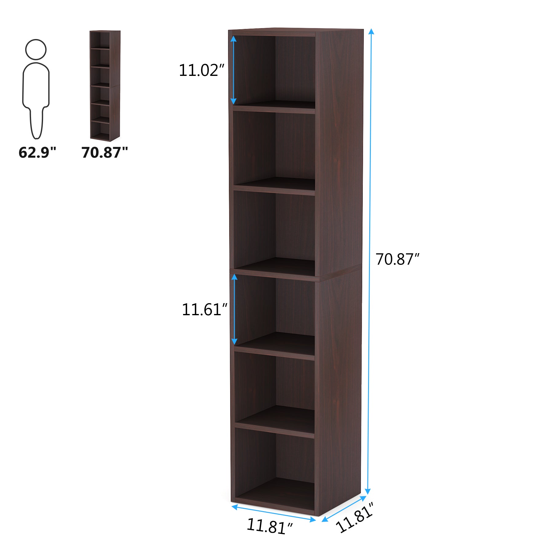 6-Tier Bookcase 70.9" Cube Display Shelves
