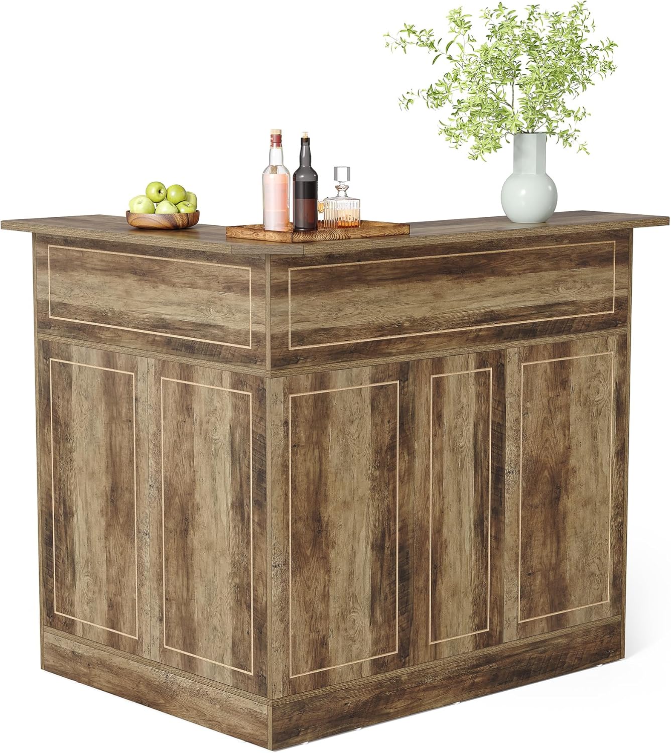 Home Bar Cabinet, 4-Tier Mini Bar Cabinet with Stemware Rack