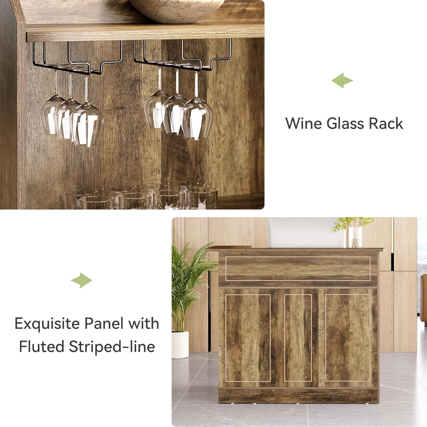 Home Bar Cabinet, 4-Tier Mini Bar Cabinet with Stemware Rack