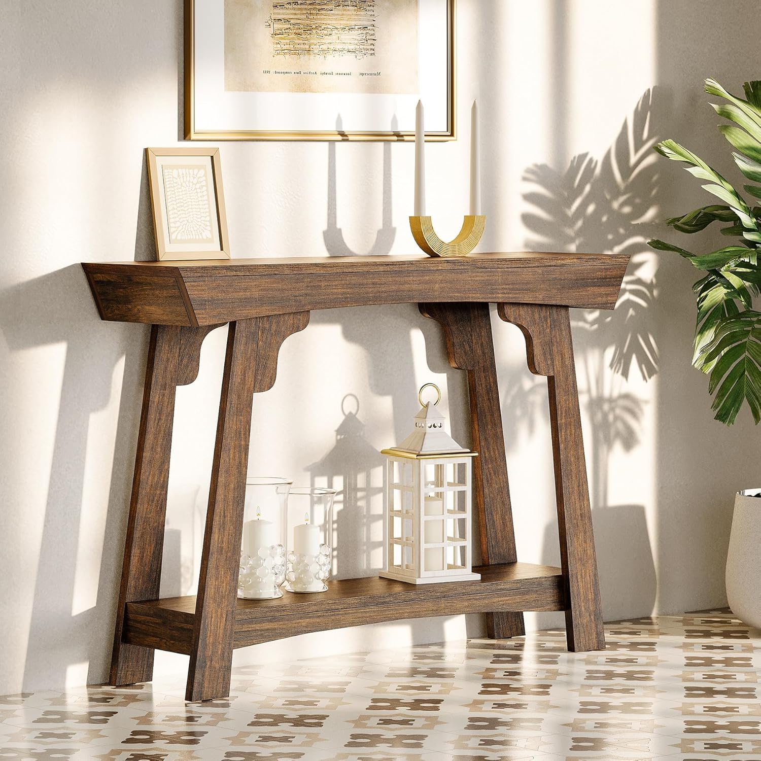 41" Console Table, 2-Tier Sofa Table with Storage