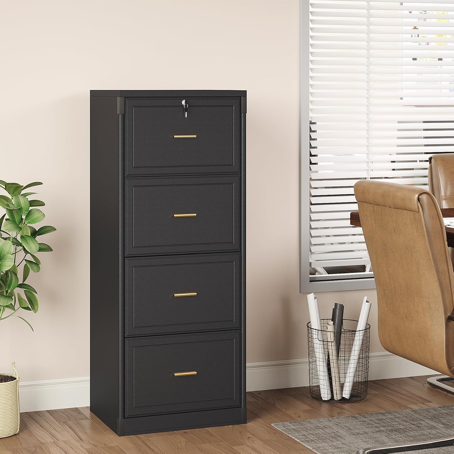 4-Drawer File Cabinet Vertical Storage Cabinet with Lock