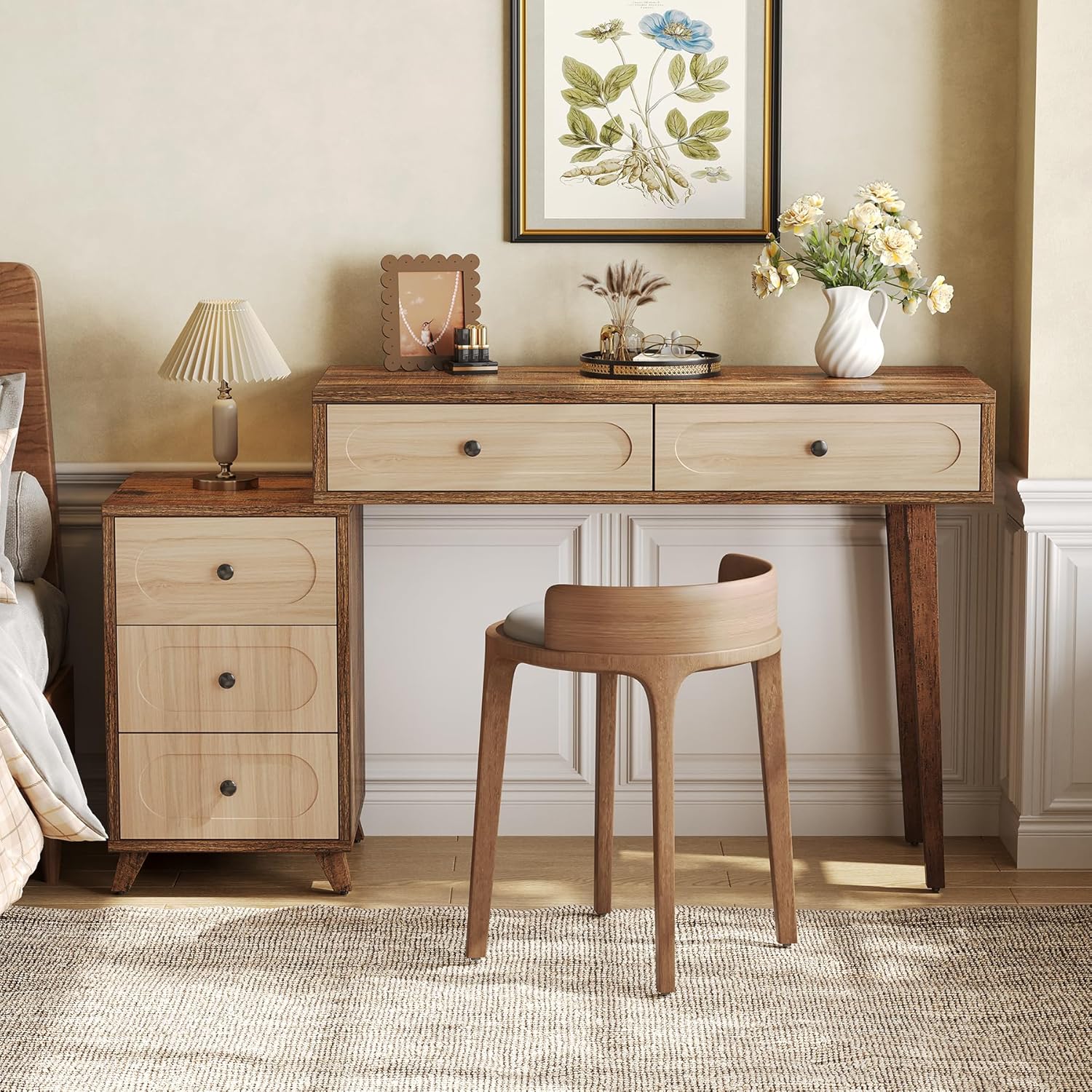 39" Computer Desk with 5 Drawers & Retractable Cabinet