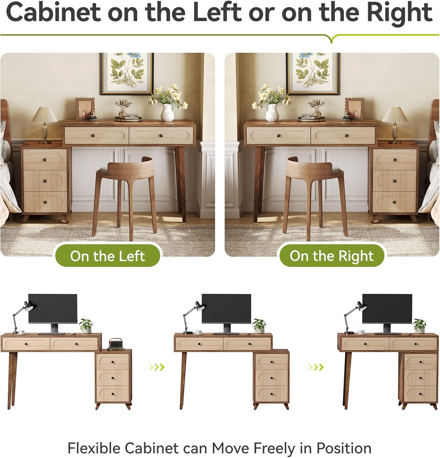 39" Computer Desk with 5 Drawers & Retractable Cabinet