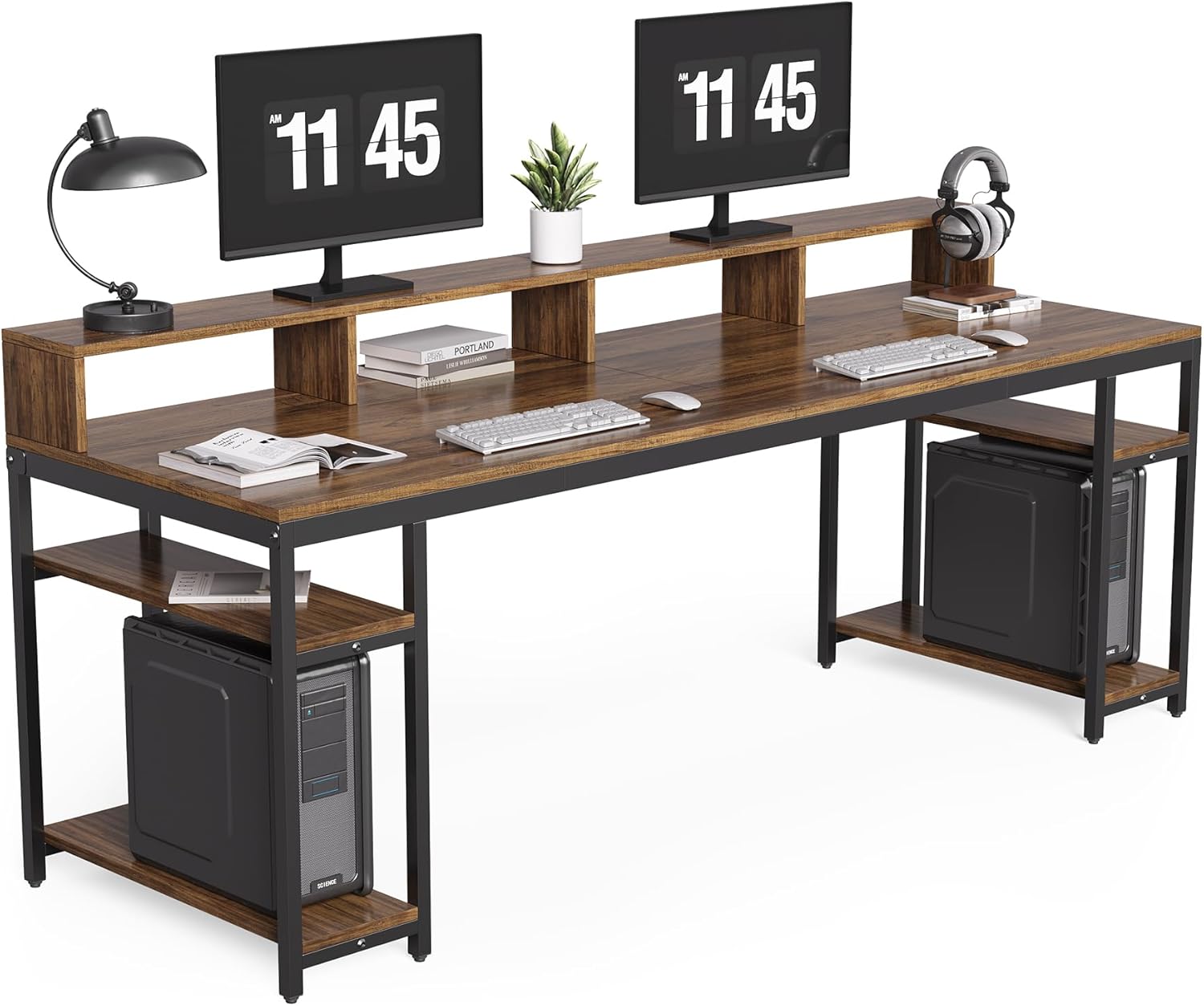 2-Person Desk 78.74" Computer Desk with 4 Storage Shelves