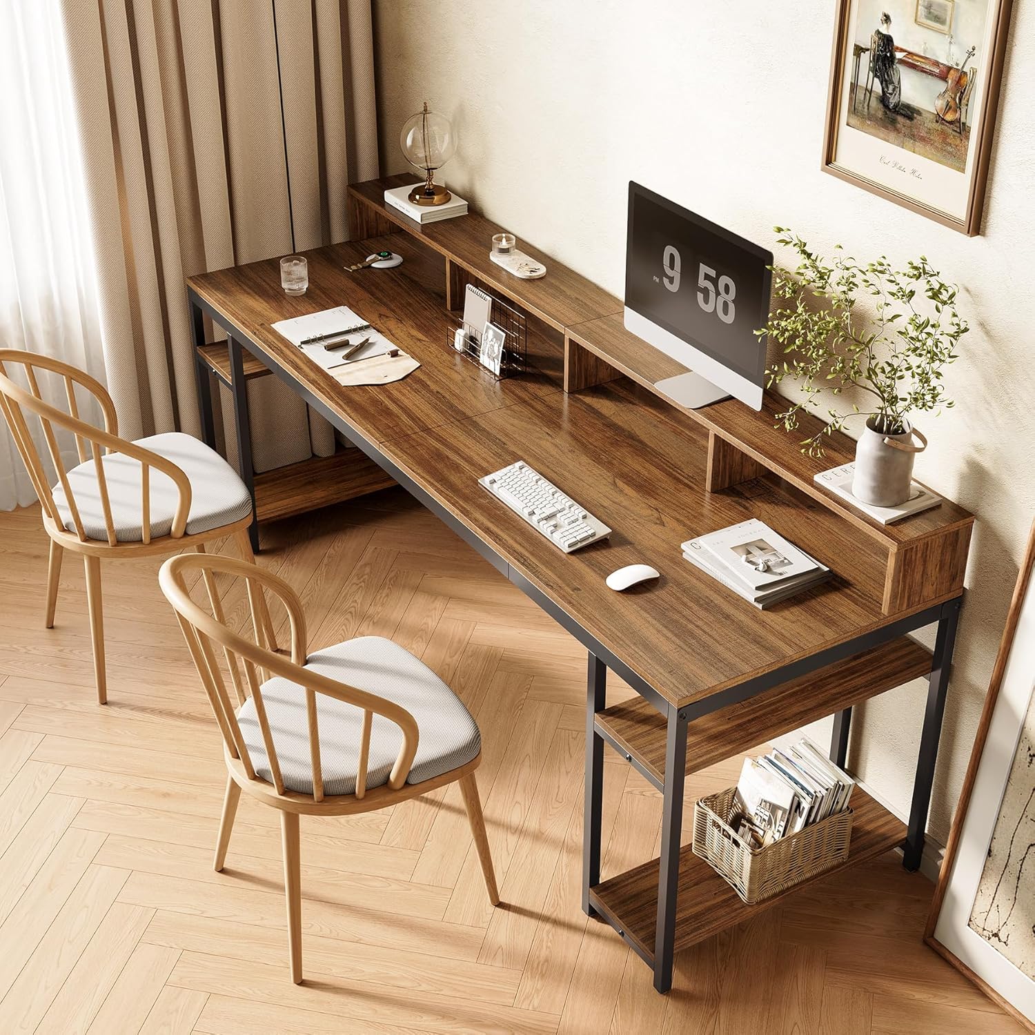 2-Person Desk 78.74" Computer Desk with 4 Storage Shelves