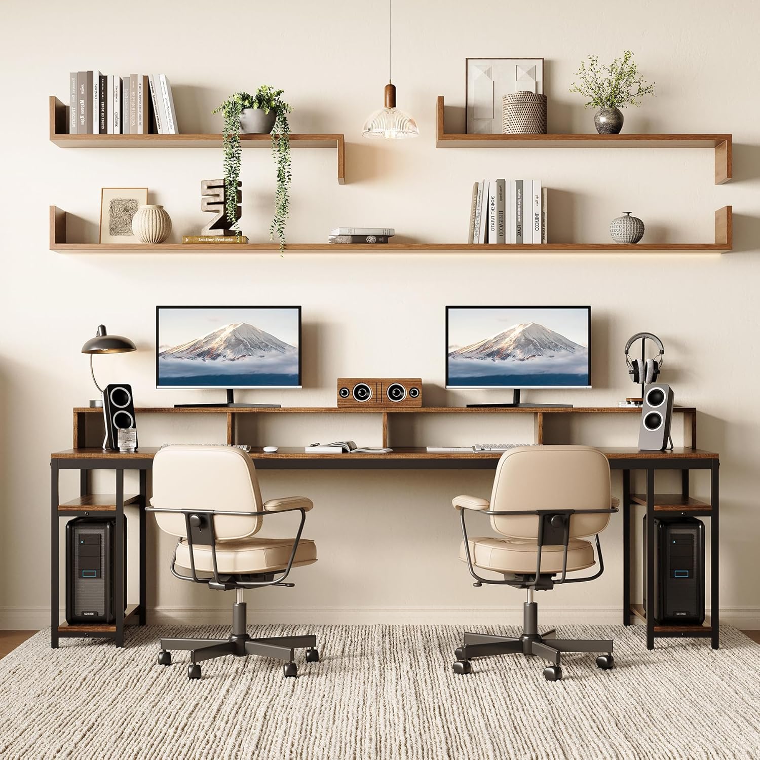 2-Person Desk 78.74" Computer Desk with 4 Storage Shelves