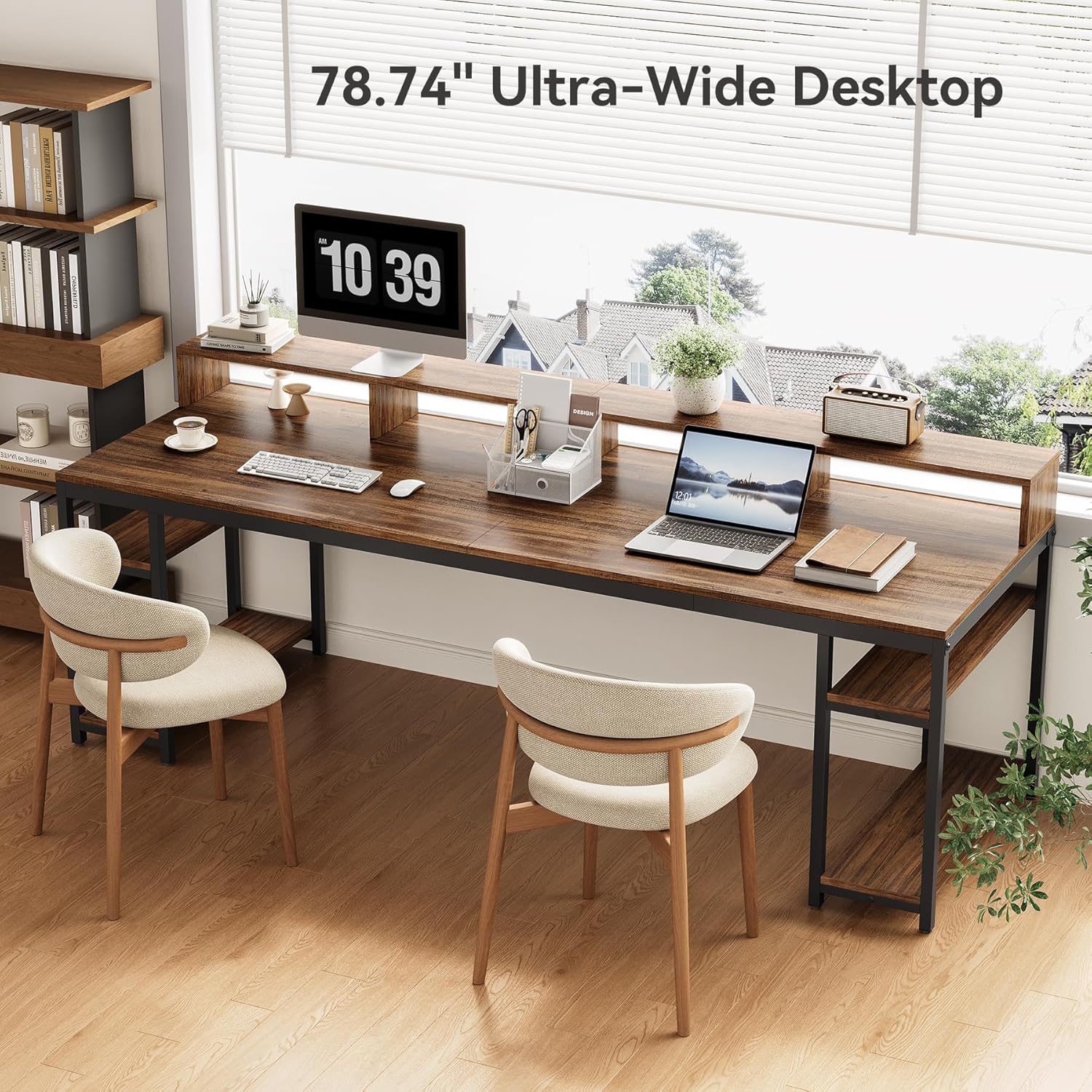 2-Person Desk 78.74" Computer Desk with 4 Storage Shelves