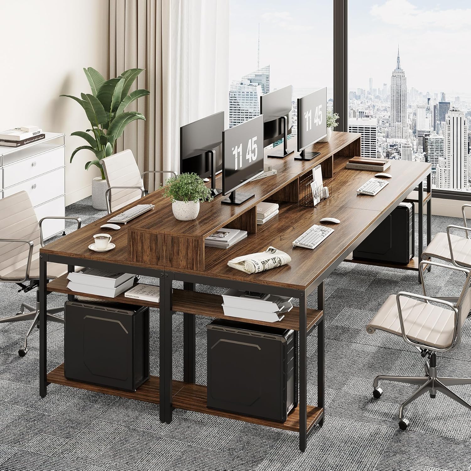 2-Person Desk 78.74" Computer Desk with 4 Storage Shelves