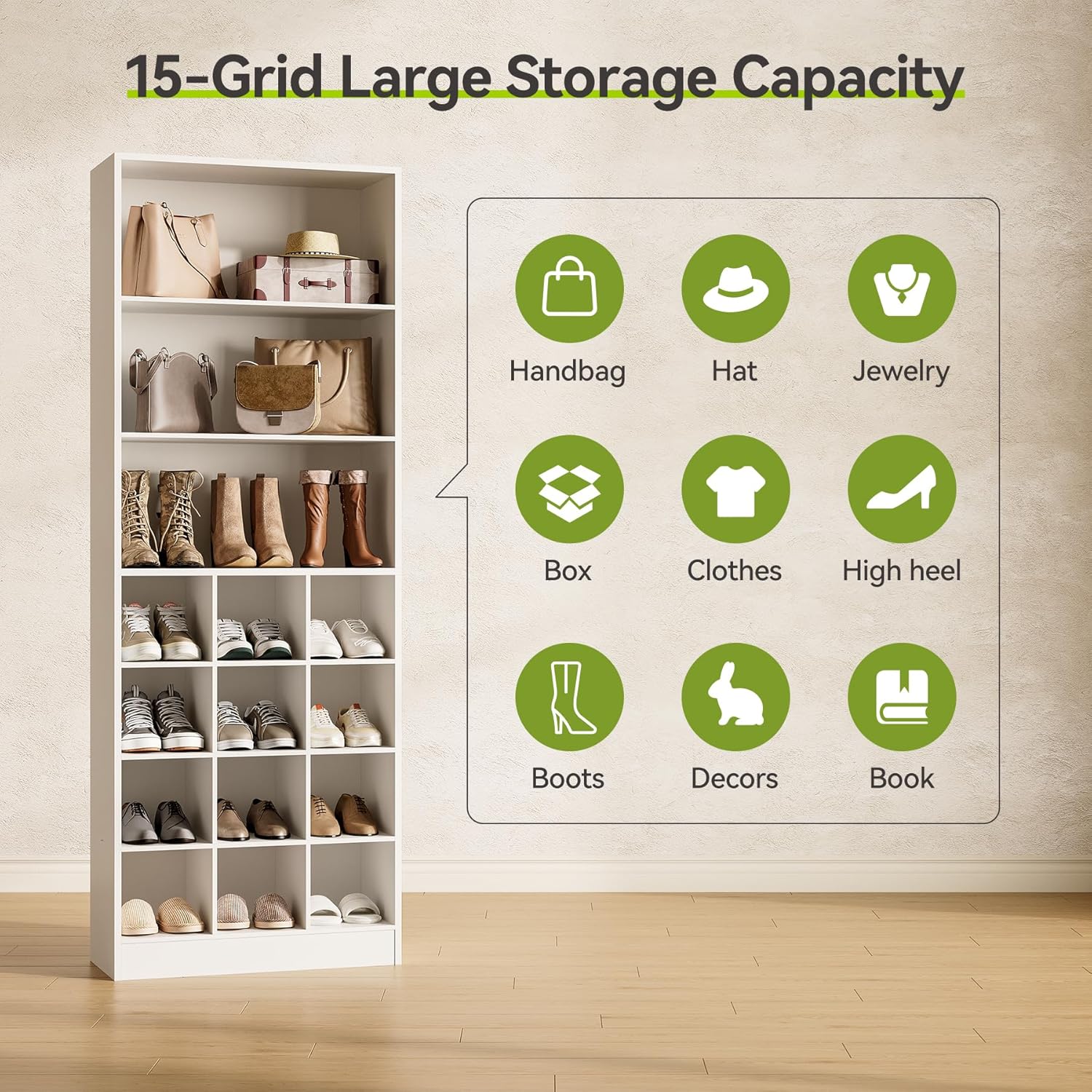 7-Tier Shoe Rack Shoe Cabinet with 3 Side Hooks