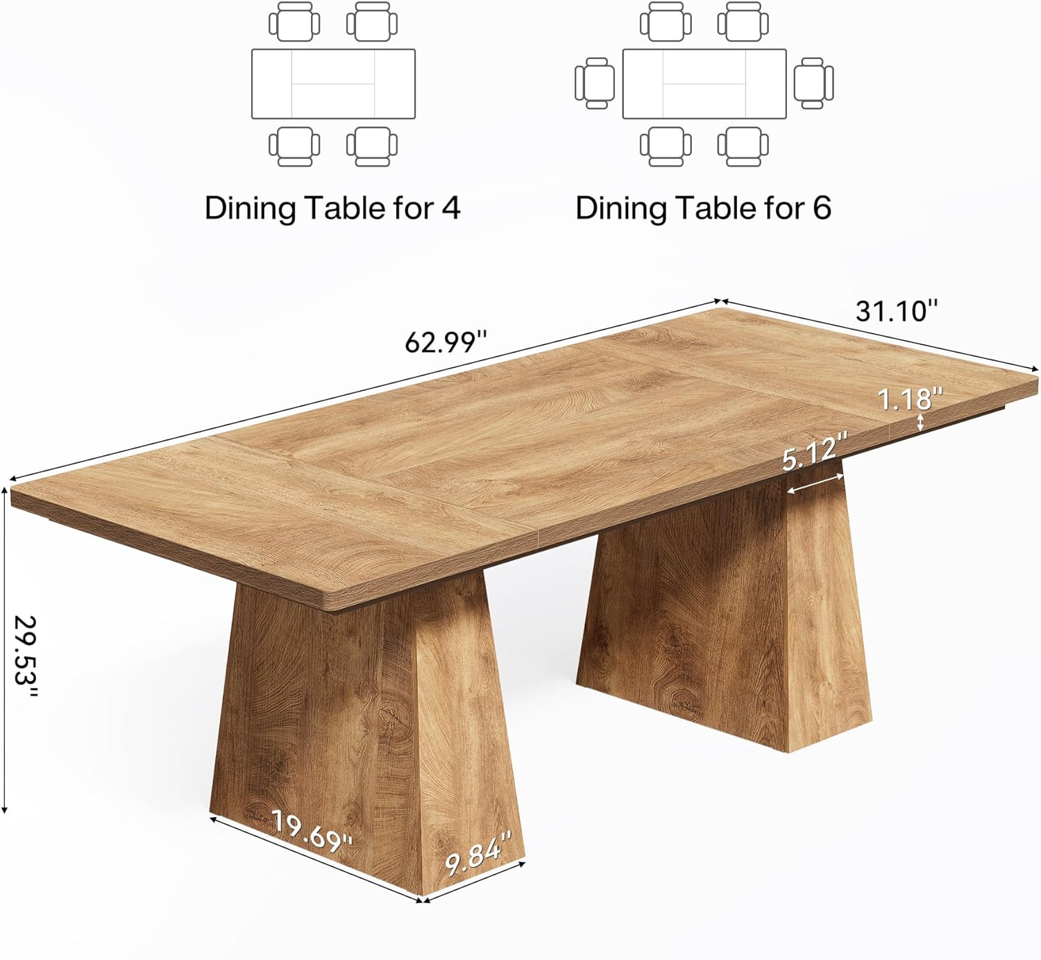 63" Dining Table with Heavy Duty Legs for 6 People