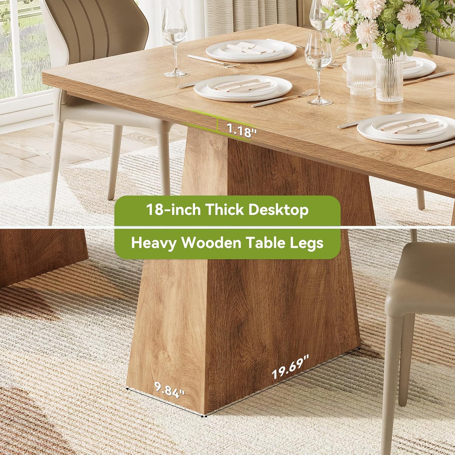 63" Dining Table with Heavy Duty Legs for 6 People