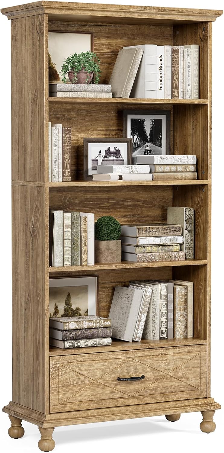 6-Tier Bookshelf with Drawer, 71" Tall Bookcase with Storage