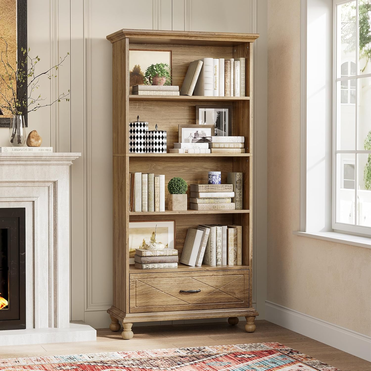 6-Tier Bookshelf with Drawer, 71" Tall Bookcase with Storage