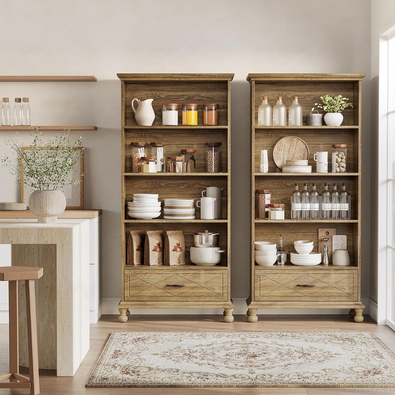 6-Tier Bookshelf with Drawer, 71" Tall Bookcase with Storage