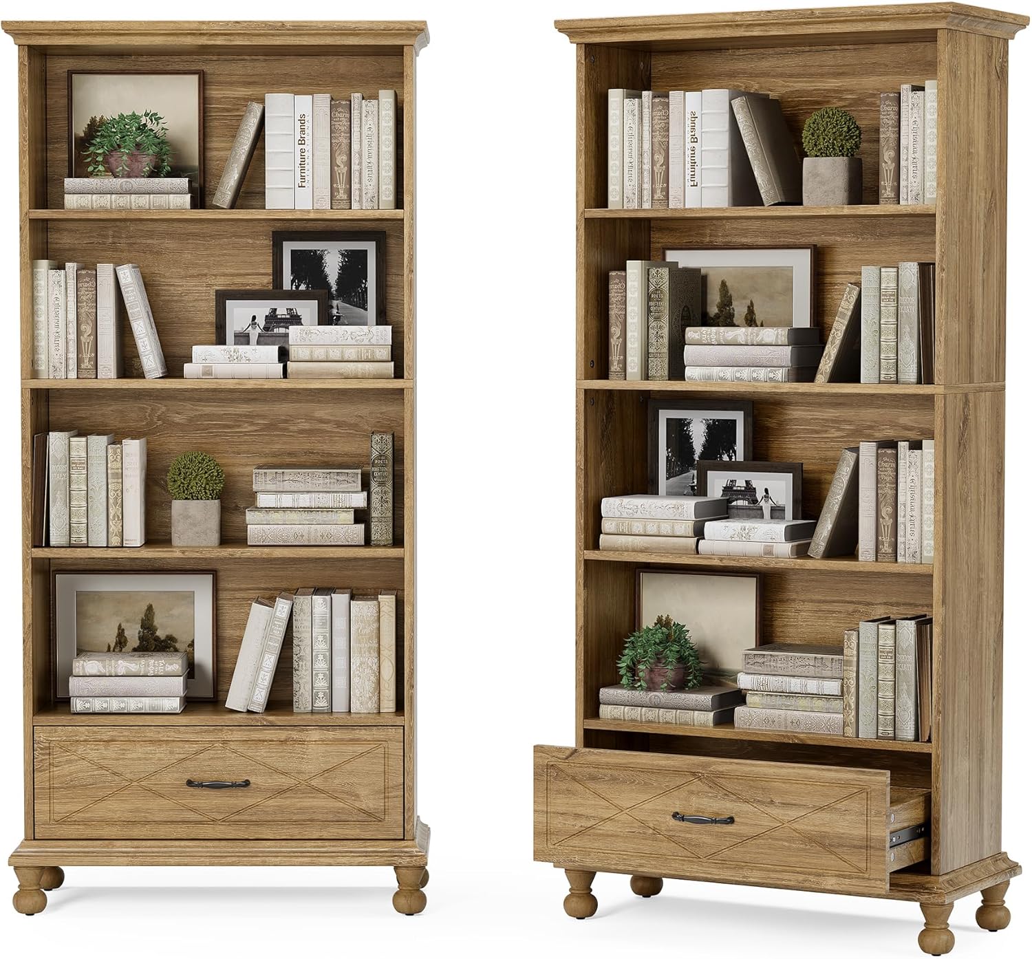 6-Tier Bookshelf with Drawer, 71" Tall Bookcase with Storage