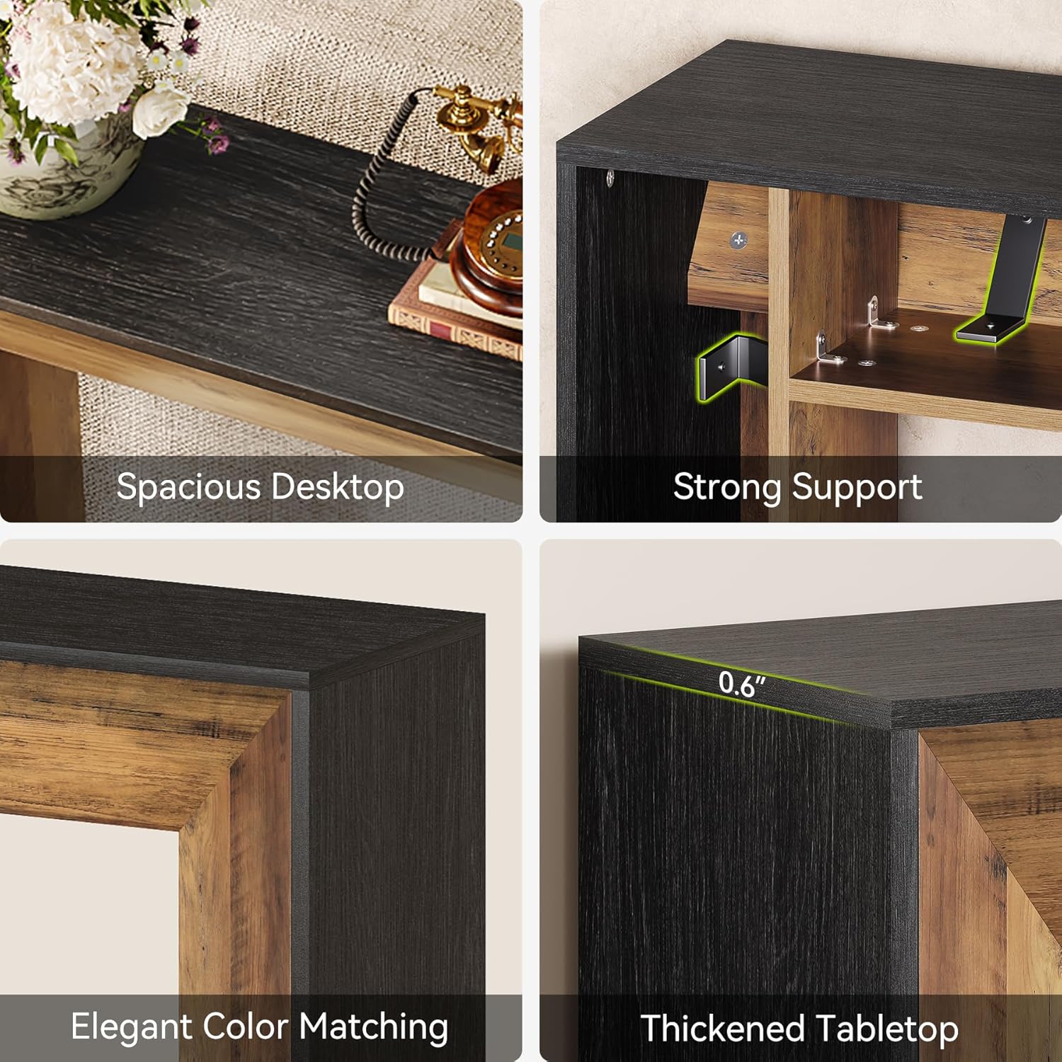 55" Console Table, 2-Tier Farmhouse Sofa Table Behind Couch