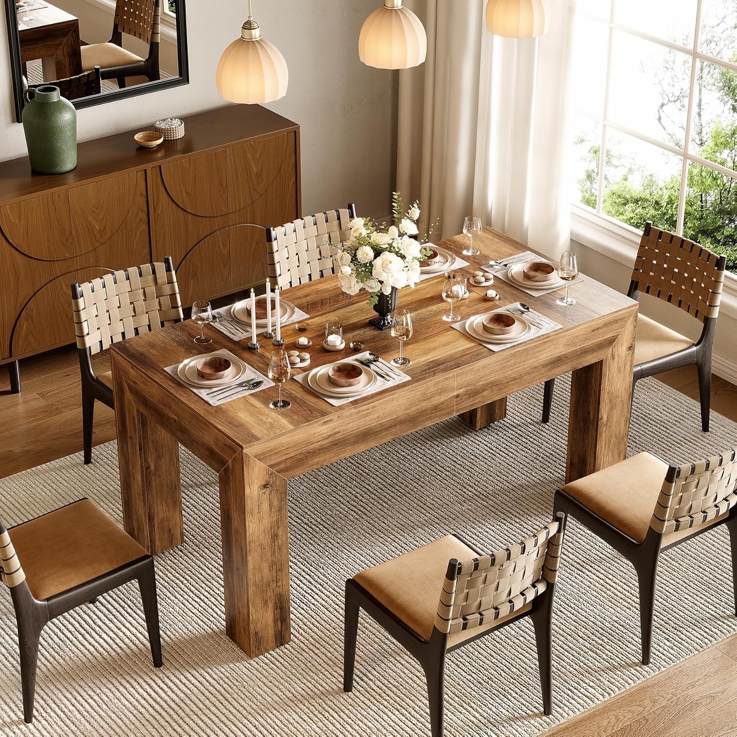 63" Dining Table, Rectangle Kitchen Table for 4-6 People