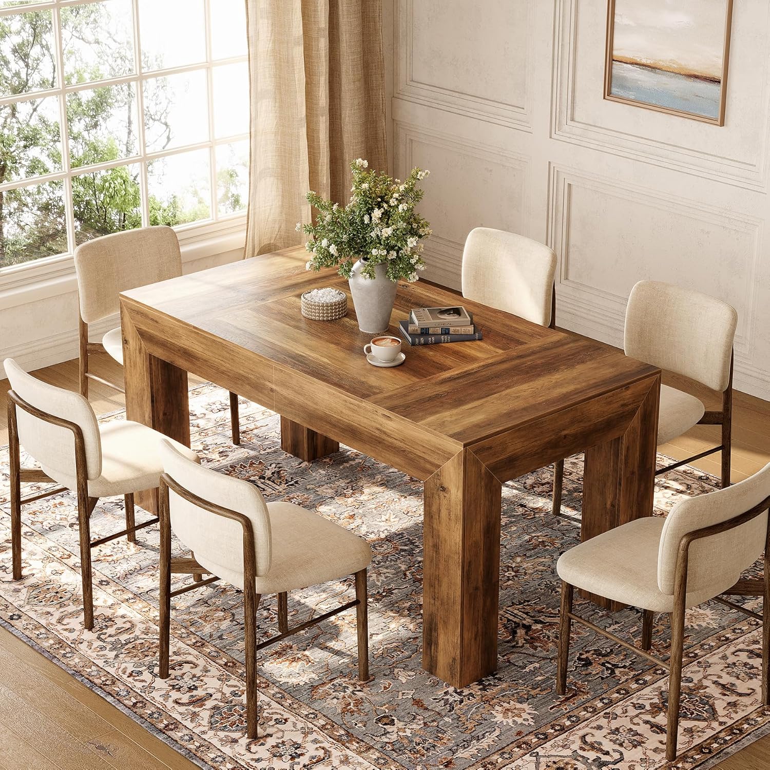 63" Dining Table, Rectangle Kitchen Table for 4-6 People