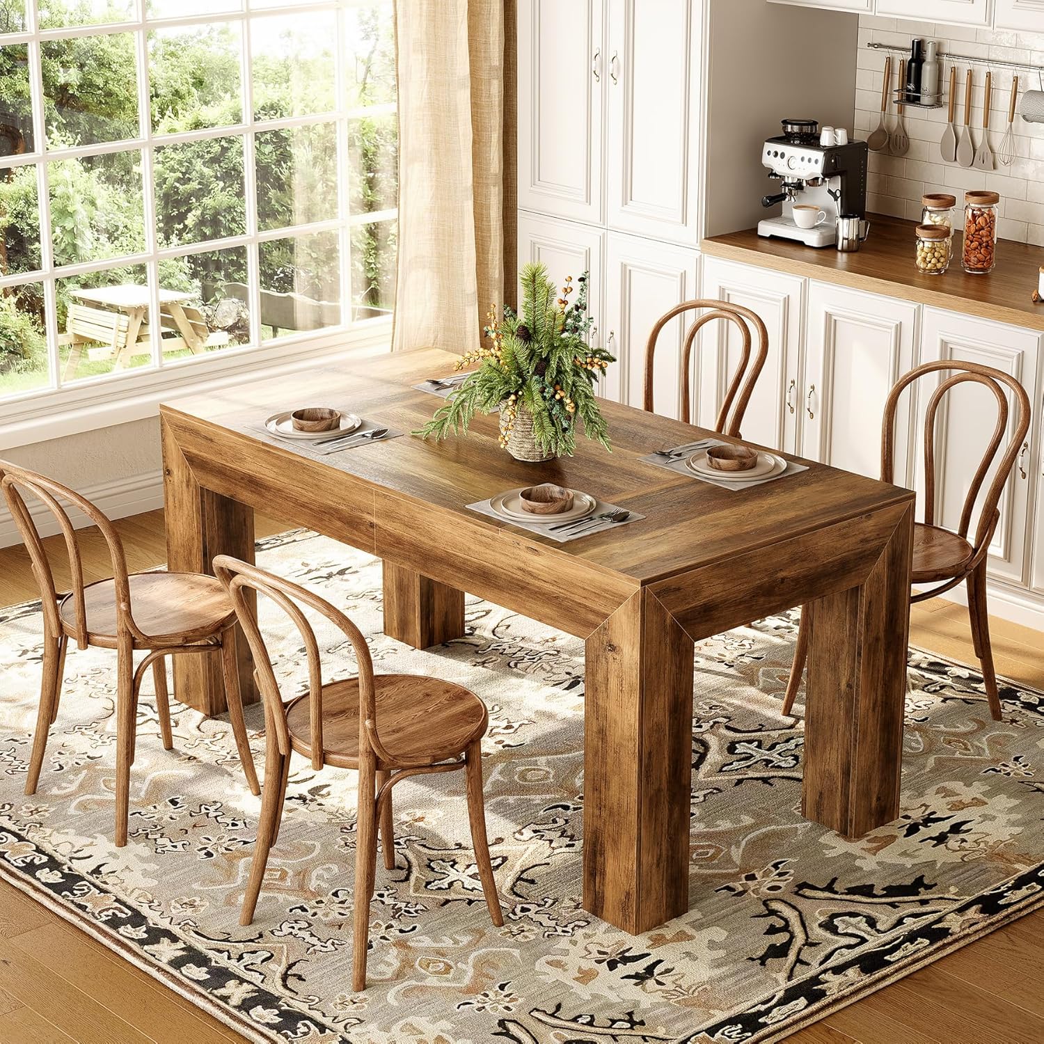 63" Dining Table, Rectangle Kitchen Table for 4-6 People