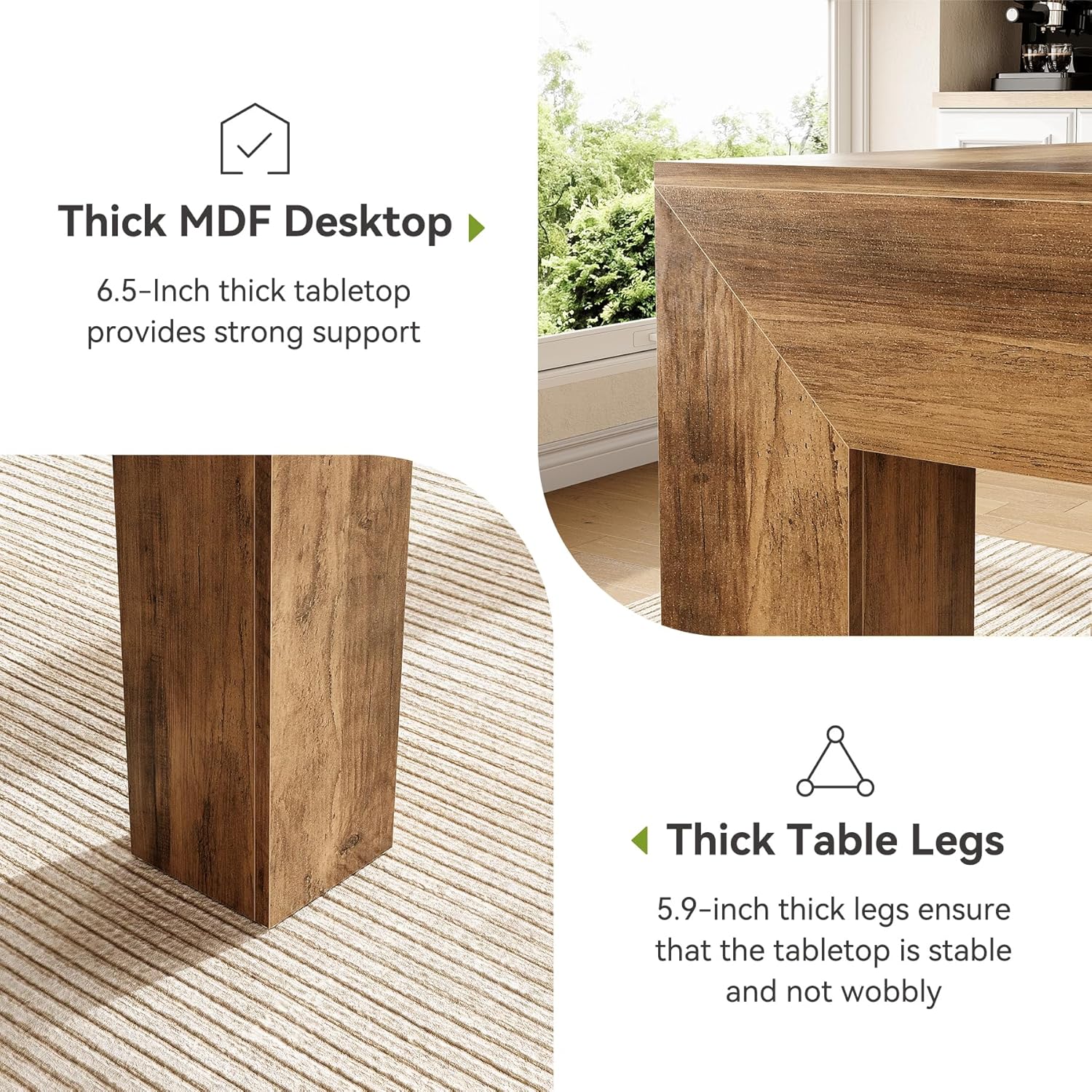 63" Dining Table, Rectangle Kitchen Table for 4-6 People