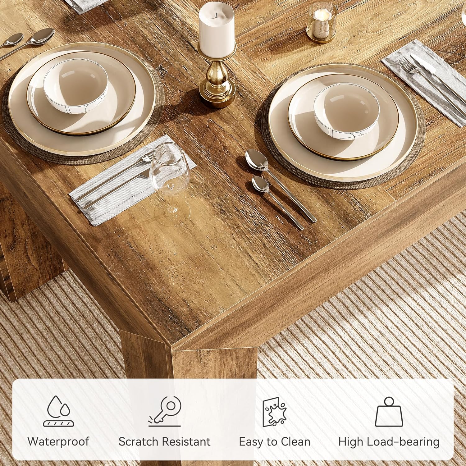 63" Dining Table, Rectangle Kitchen Table for 4-6 People