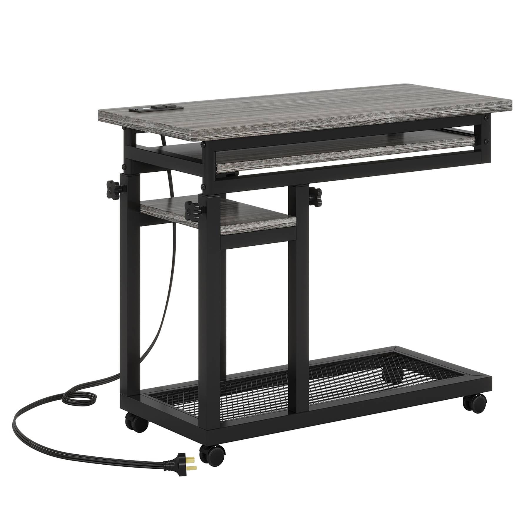 C Table, Mobile Portable Desk Side Table with Power Outlet Tribesigns