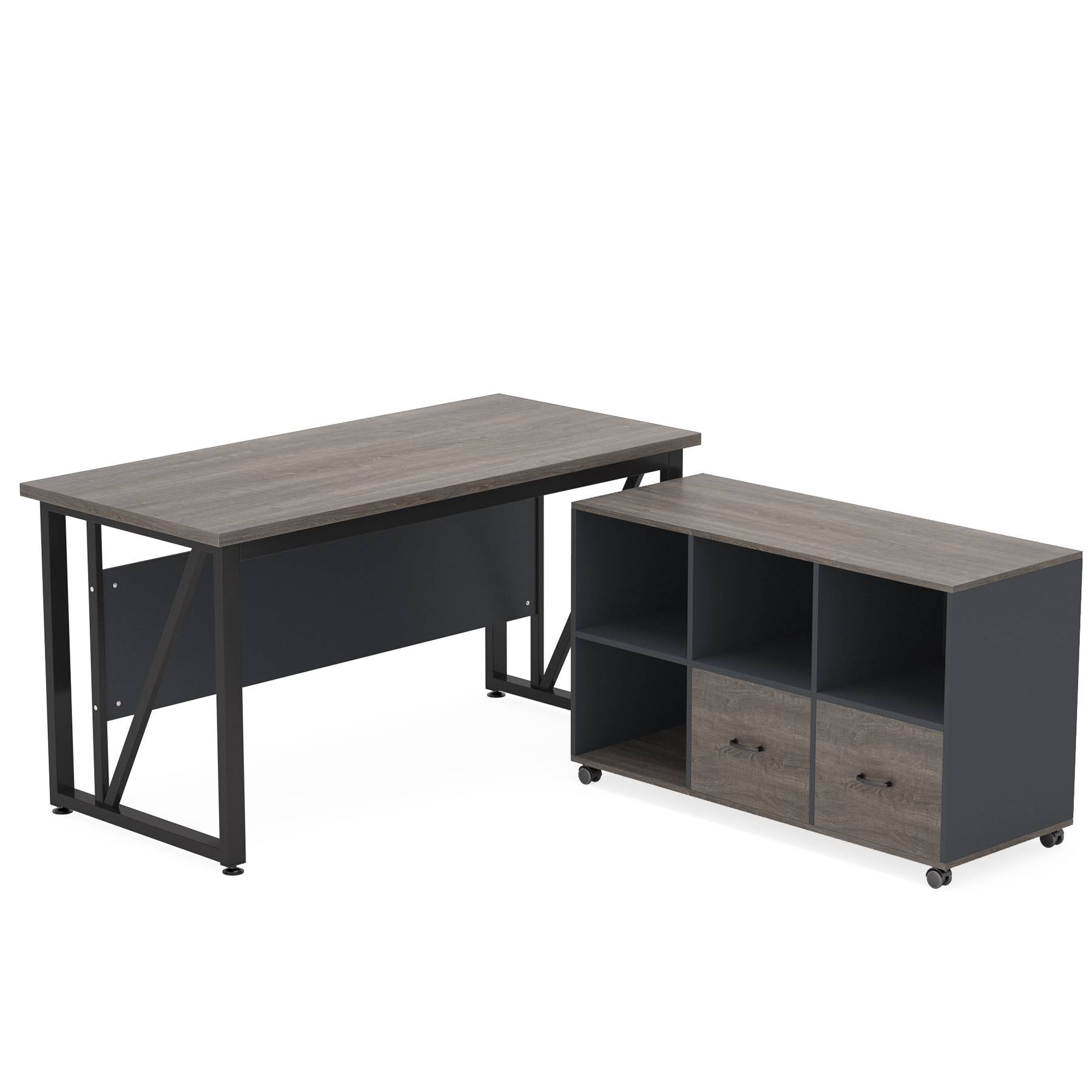 Tribesigns L-Shaped Desk, 55" Executive Desk Computer Table and 43" File Cabinet Tribesigns
