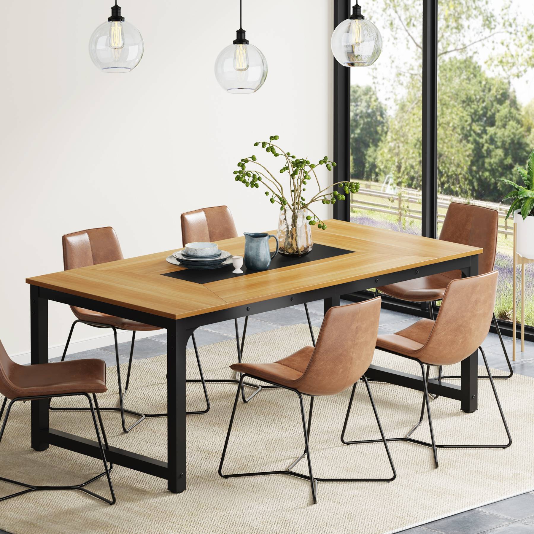 Dining Table for 6-8 Person, Industrial Kitchen Table with Metal Frame Tribesigns