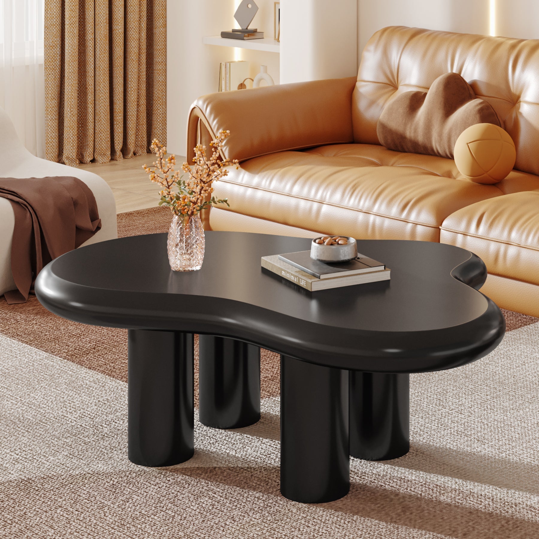 Cloud-Shaped Coffee Table, Modern Center Table with 4 Solid Legs Tribesigns