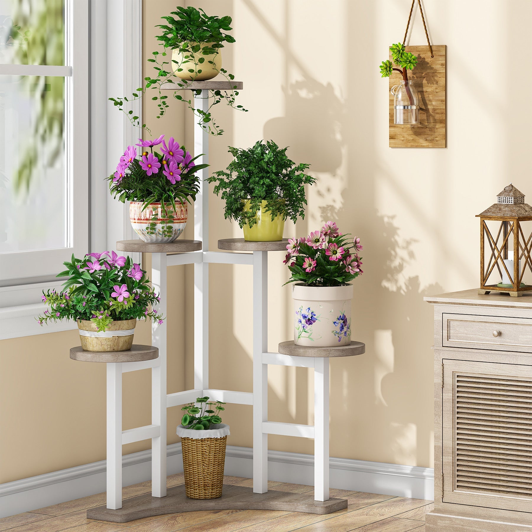 indoor plant rack stand Little Tree Corner Plant Stand, 6 Tiered Plant Shelf Flower Stand