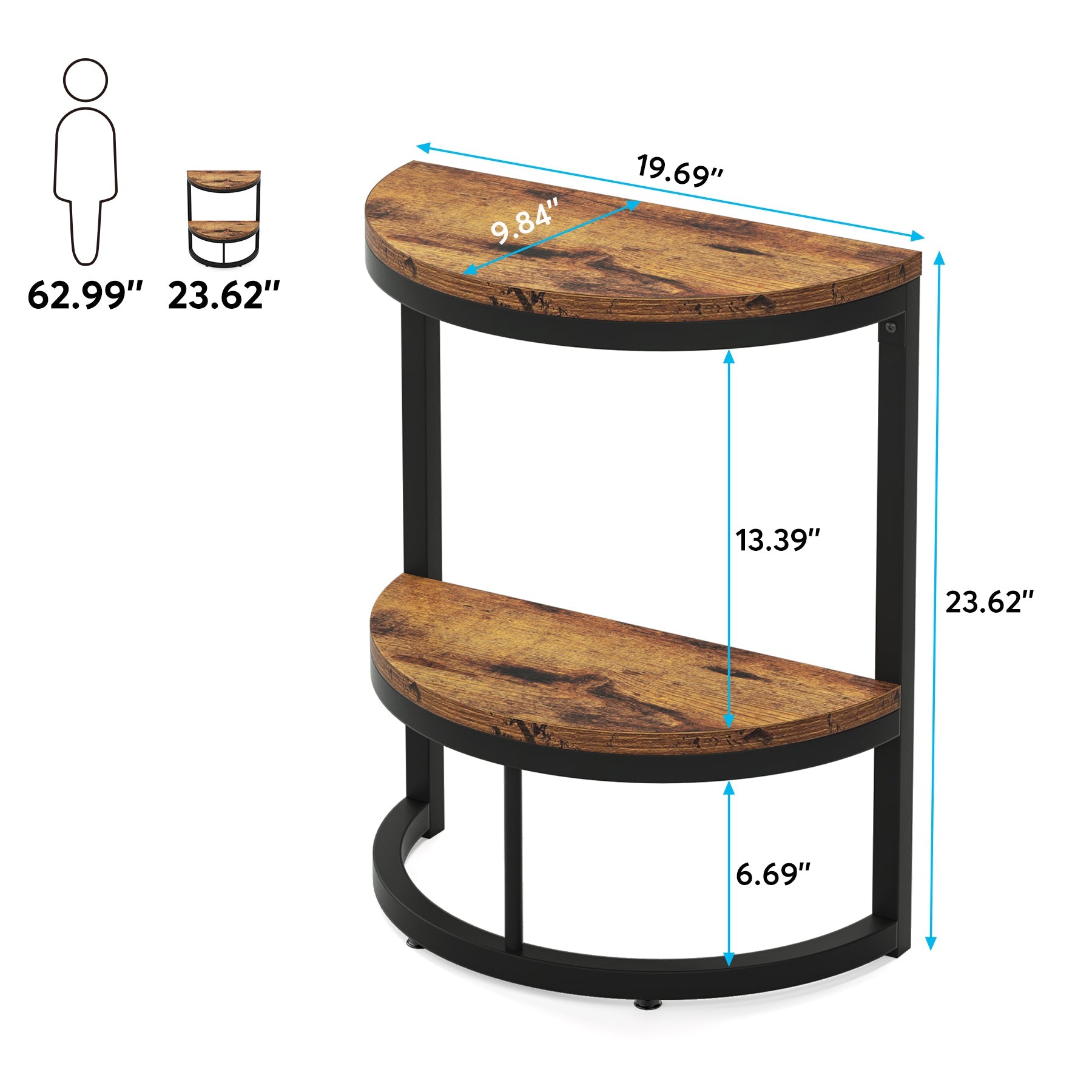 End Table, Half Round Narrow Side Table with Metal Frame Tribesigns
