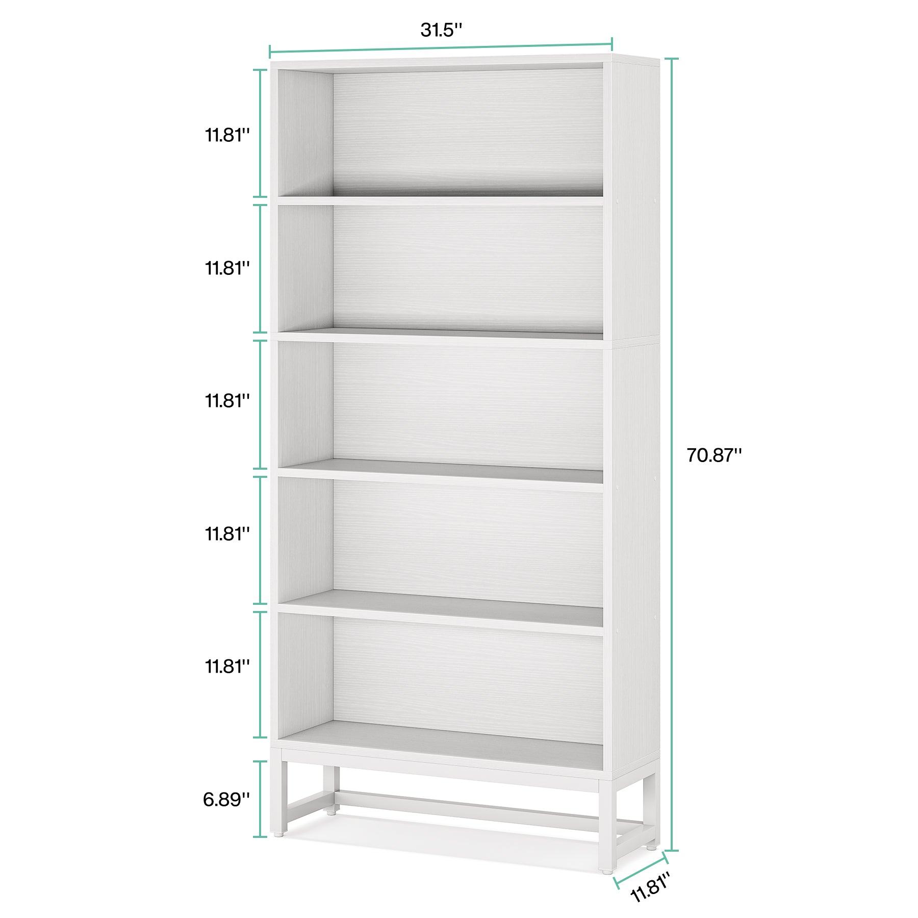 70.8" Bookcase with 5-Tier Storage Shelves