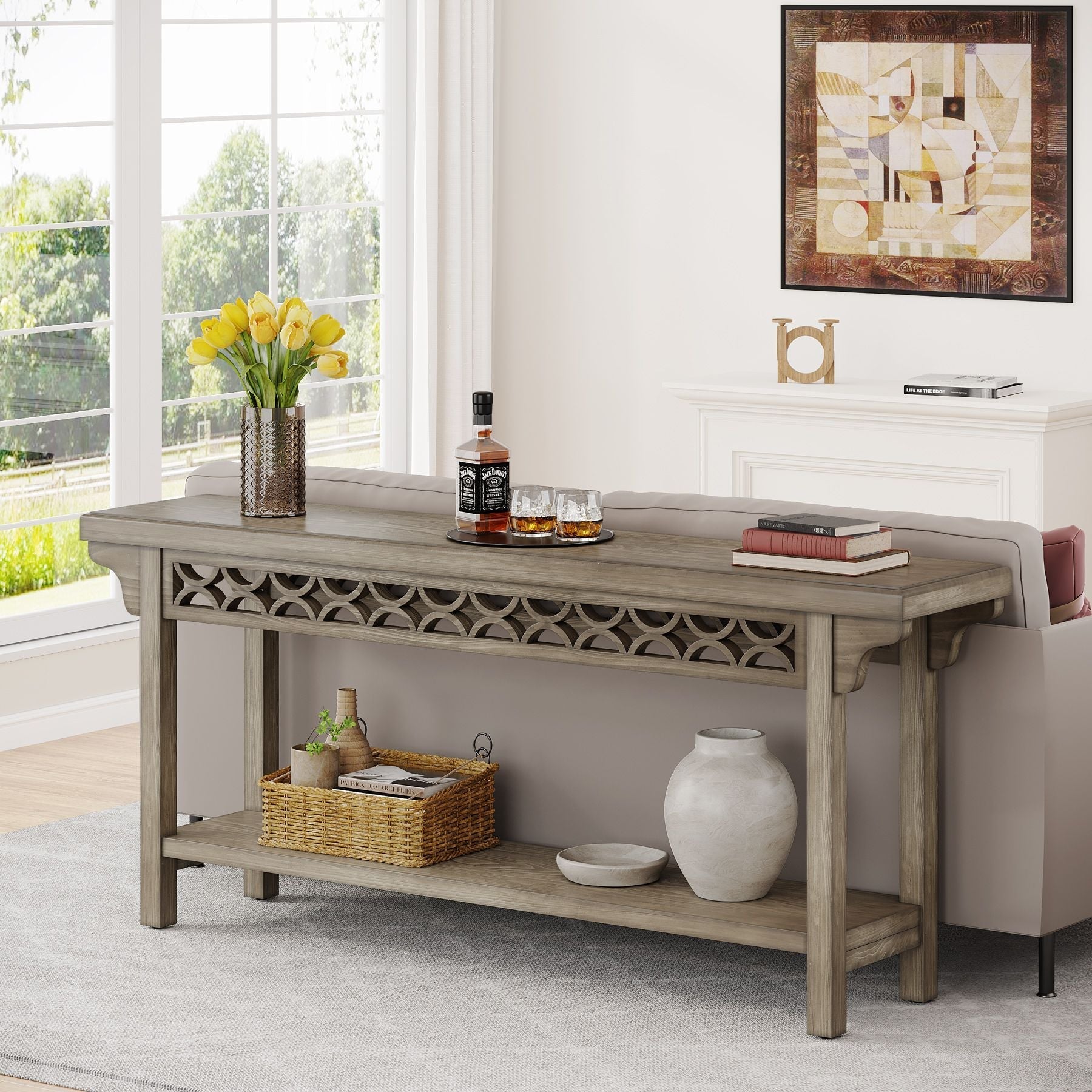 Farmhouse Console Table, 70.8" Narrow Wood Sofa Table with Storage Tribesigns