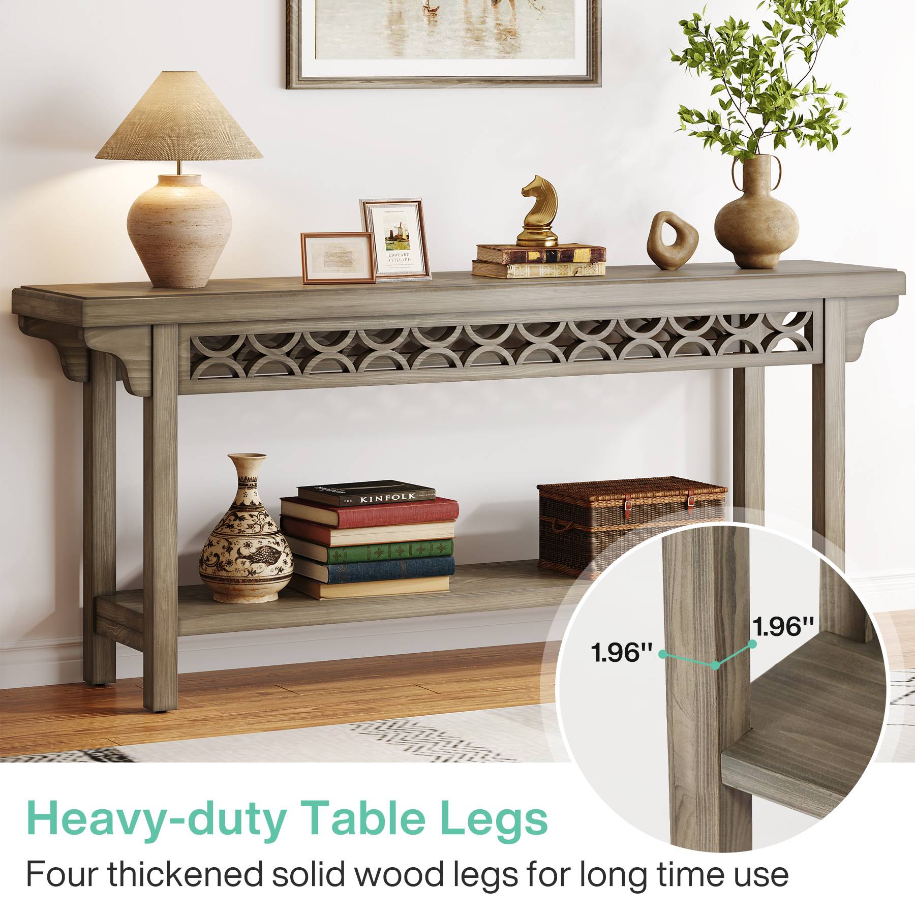 Farmhouse Console Table, 70.8" Narrow Wood Sofa Table with Storage Tribesigns