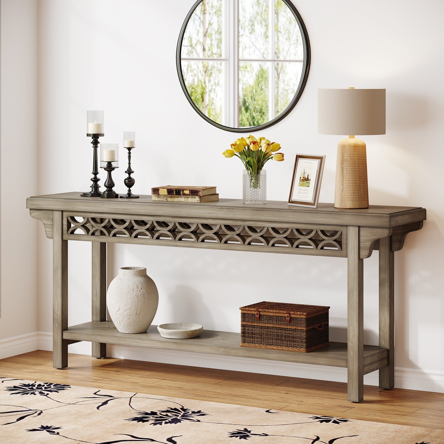 Farmhouse Console Table, 70.8" Narrow Wood Sofa Table with Storage Tribesigns