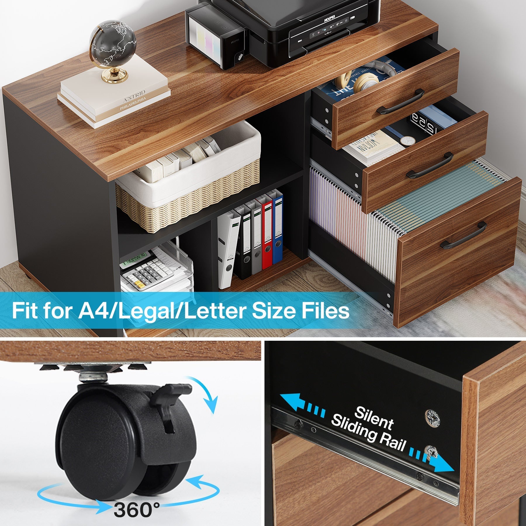 Large L-Shaped Desk, 70.8" Executive Desk with 35.4" File Cabinet Tribesigns
