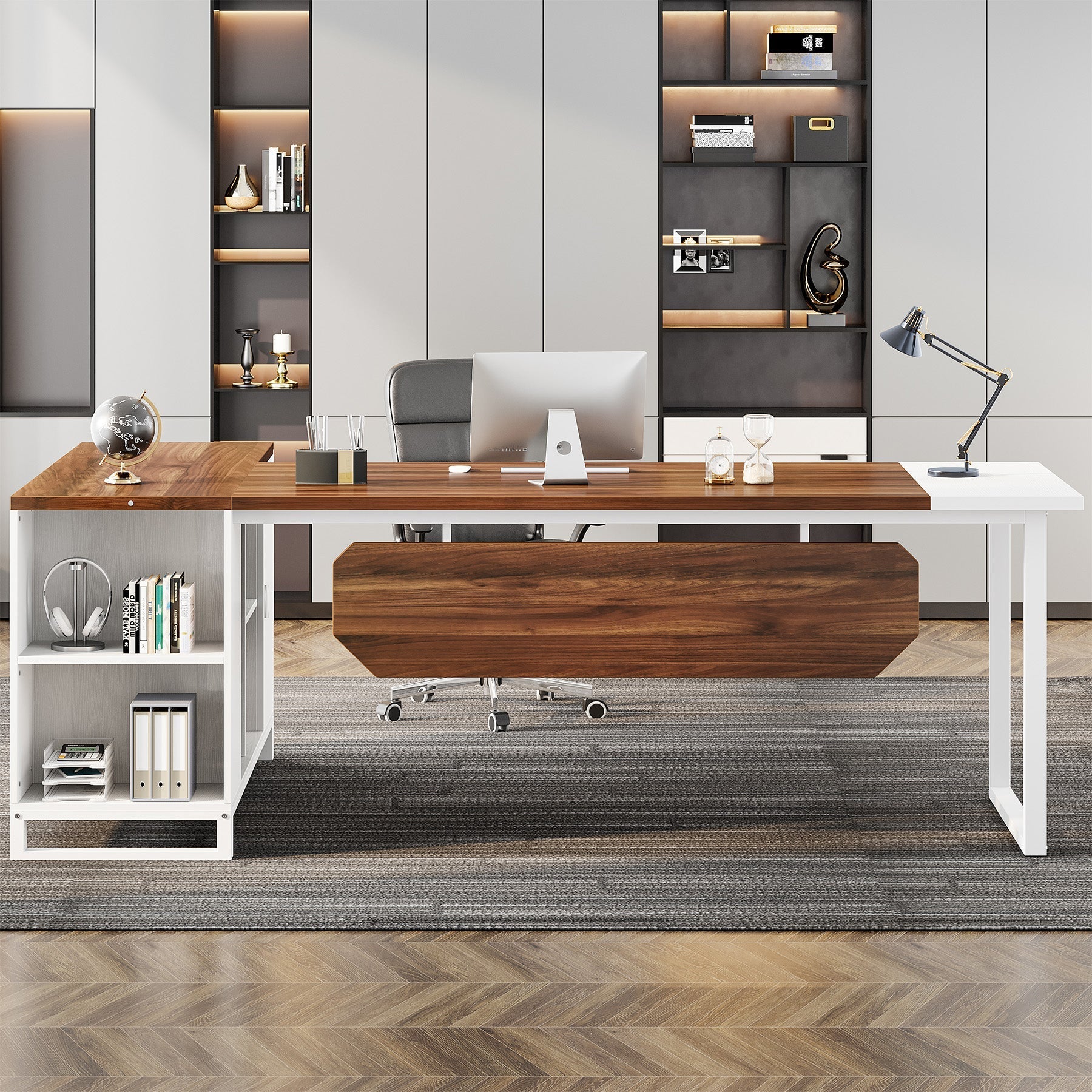 Large L-Shaped Desk, 70.87" Executive Desk with 55" File Cabinet Tribesigns