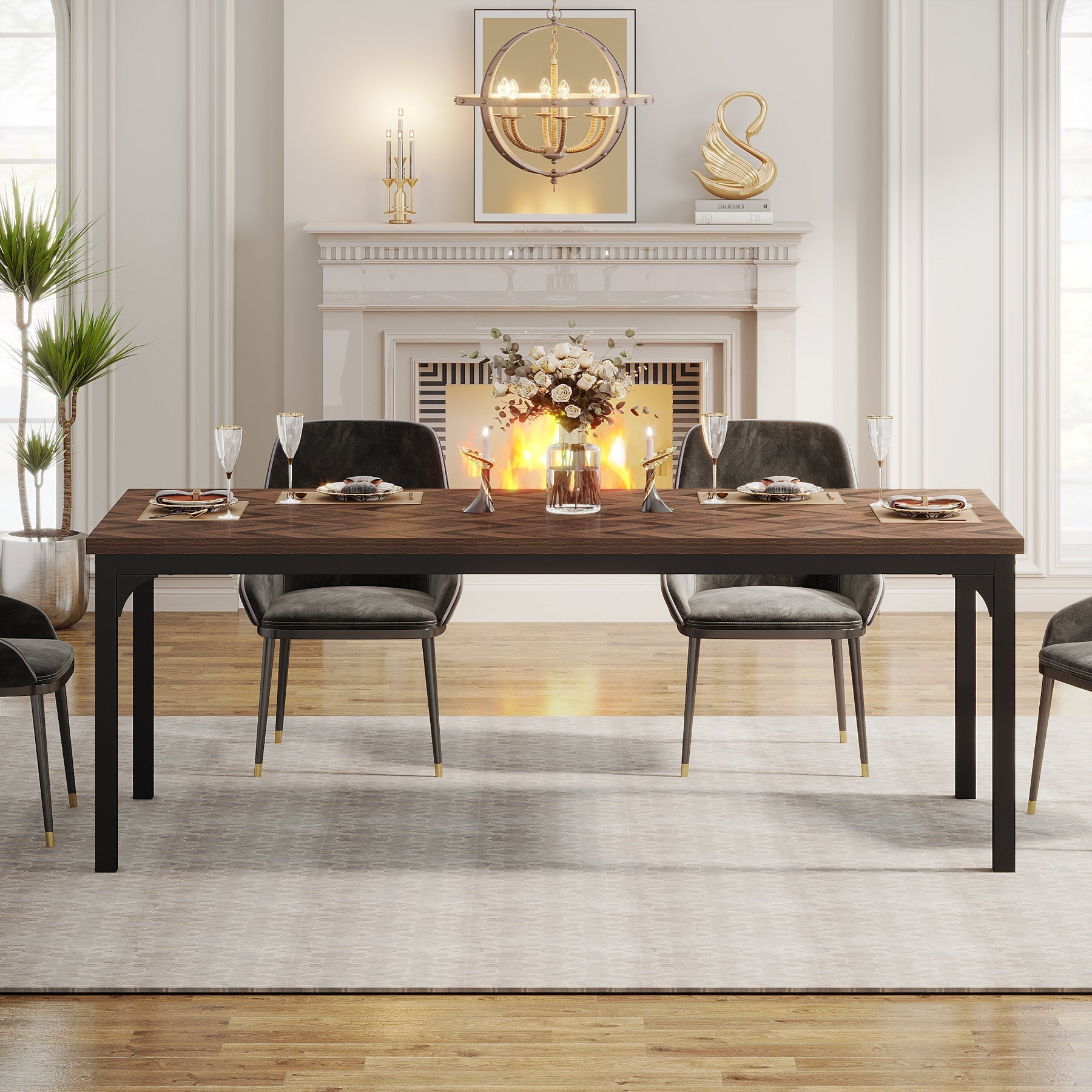 Wood Dining Table, 70.9" Farmhouse Kitchen Dinner Table for 6-8 Tribesigns